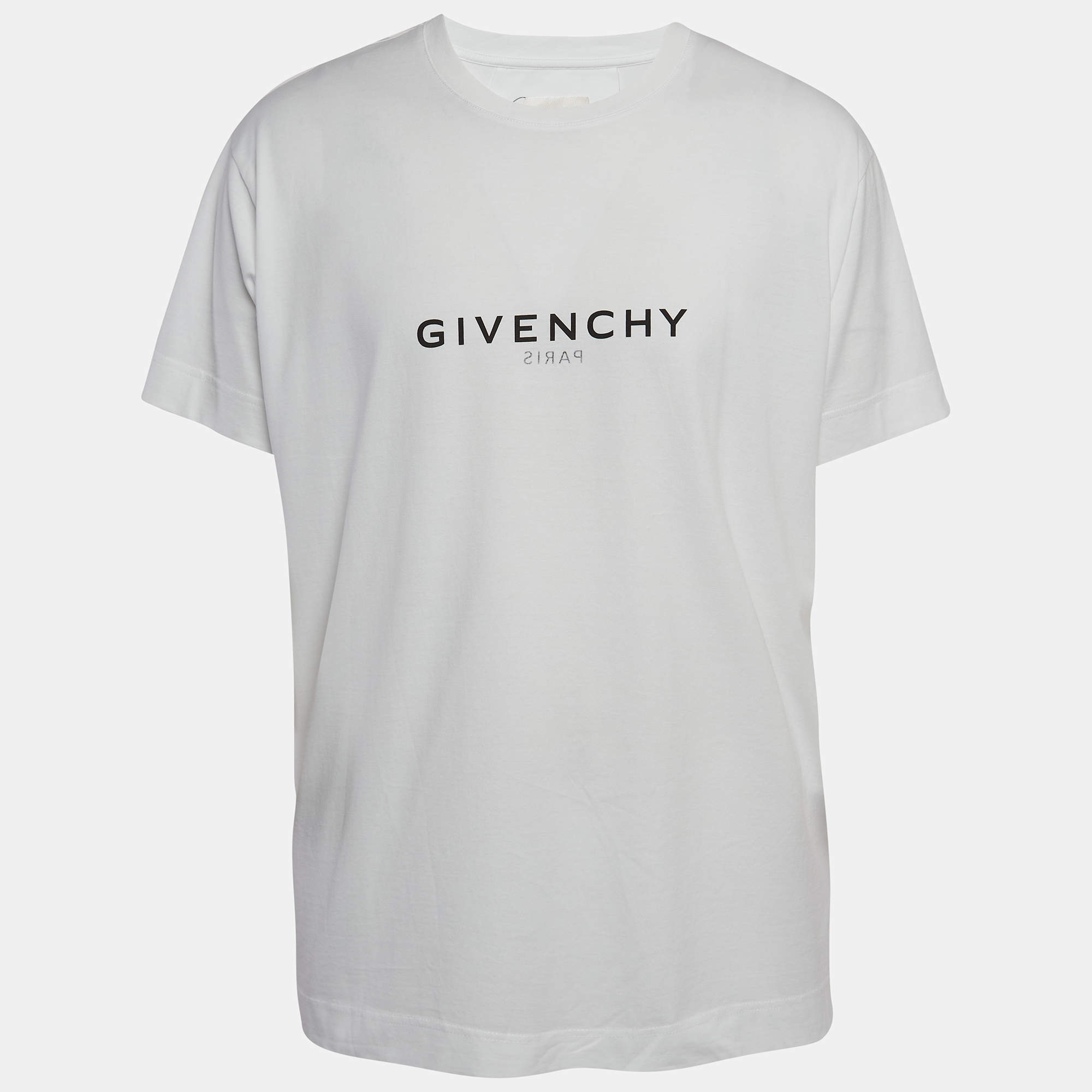 مملوكة مسبقًا Givenchy White Logo Printed Cotton Oversized Fit T-Shirt L