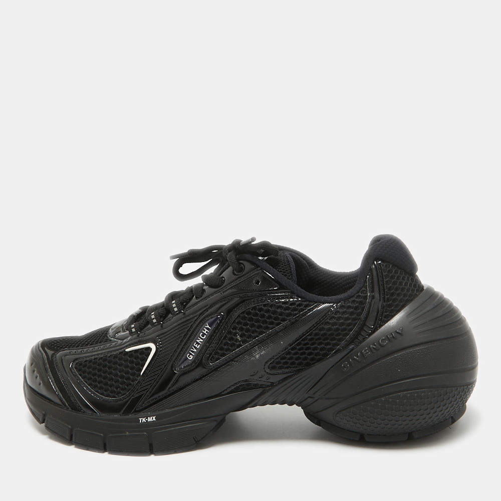 Givenchy Black Faux Leather and Mesh Lace Up Sneakers Size 44