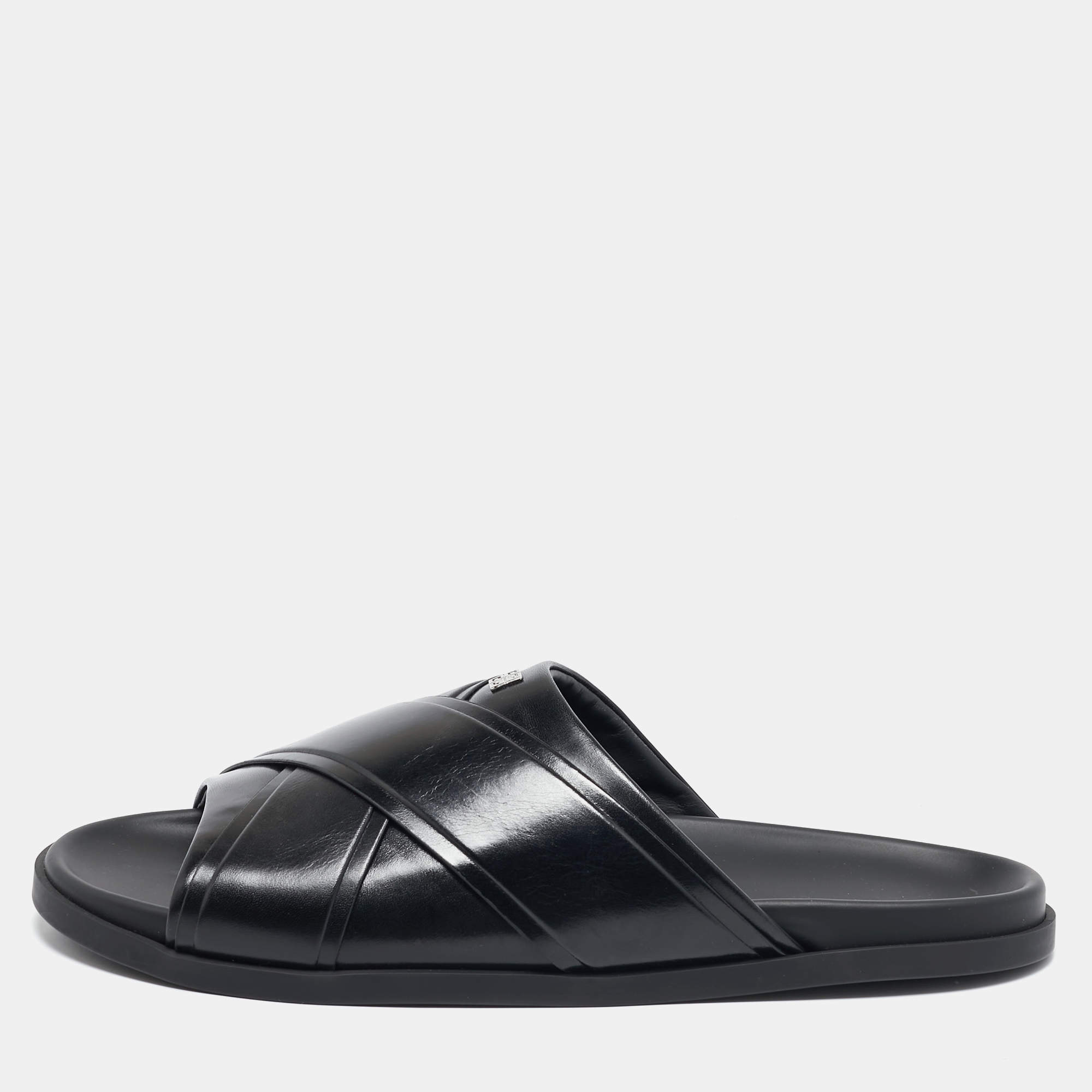 Givenchy Black Leather G Plage Slide Flats Size 45