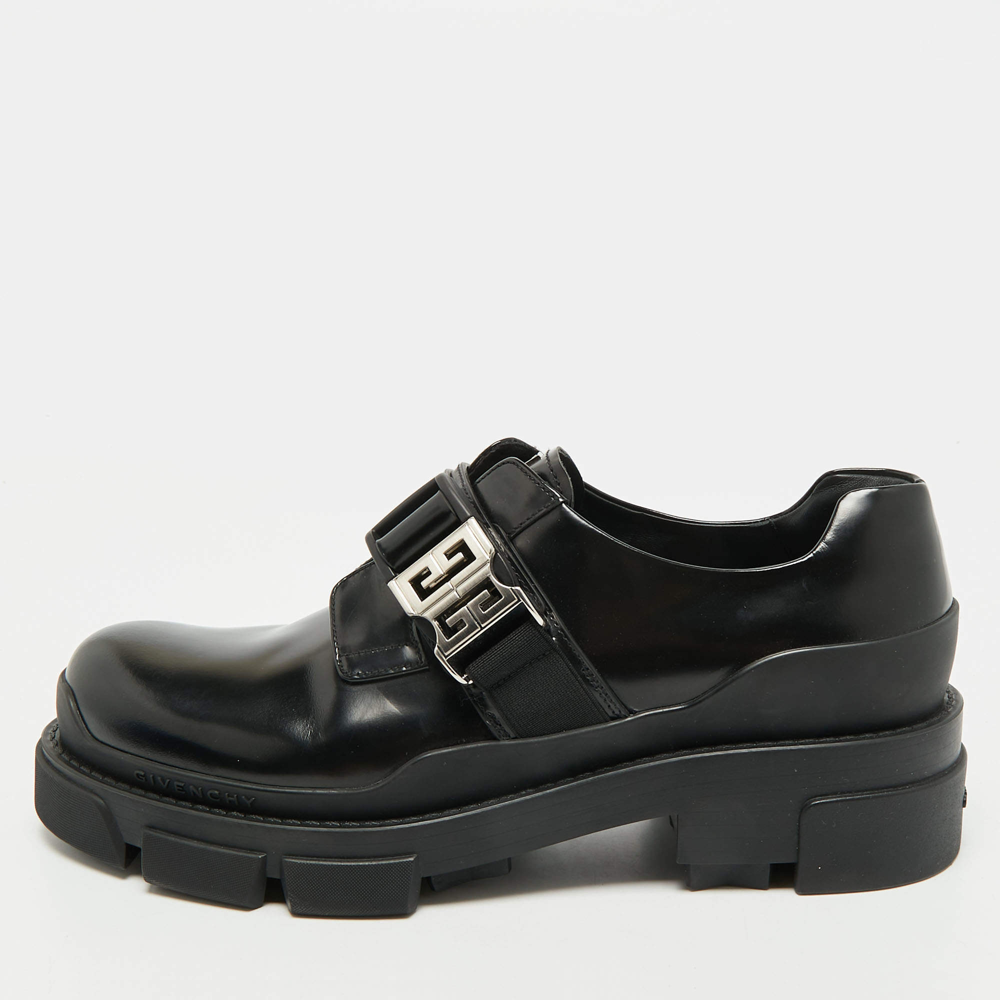 Pre Owned Givenchy Terra 4G Buckle Size 41 Black Leather Platform Derby Shoes