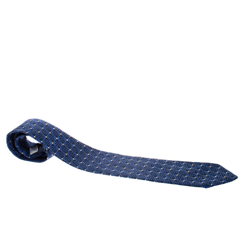 Pre Owned Givenchy Blue Chequered Jacquard Silk Tie