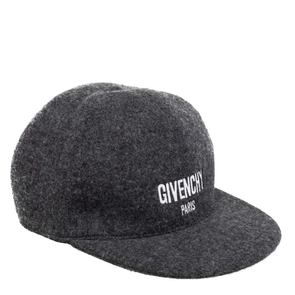 Pre Owned Givenchy Charcoal Grey Logo Embroidered Wool Baseball Cap 