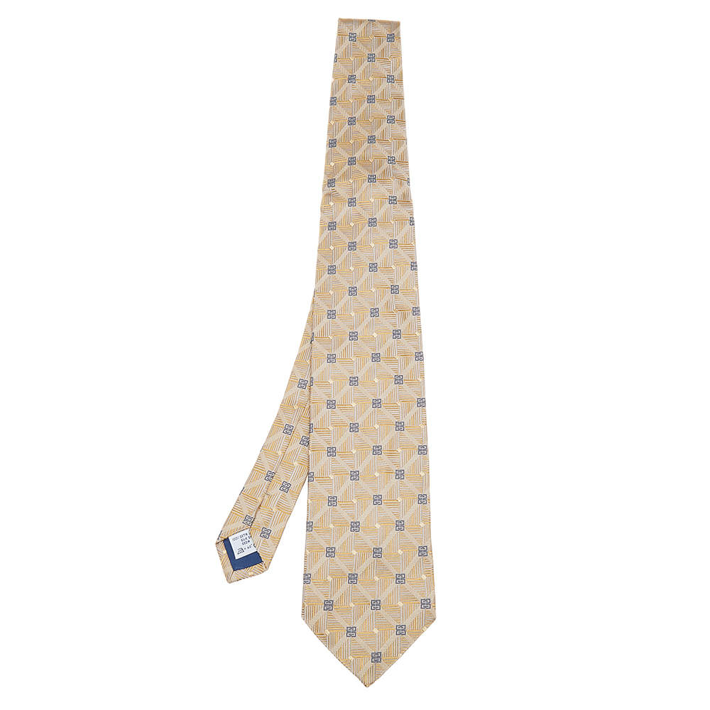 Givenchy Gold GG Patterned Jacquard Silk Tie