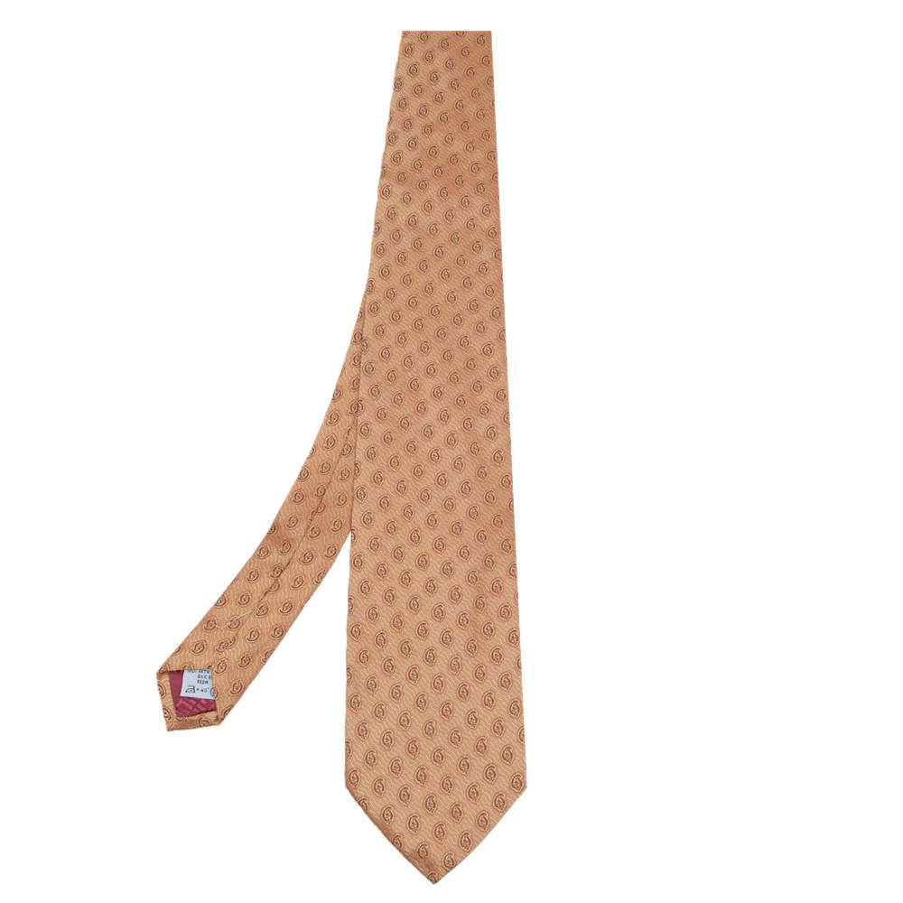 Givenchy Orange Paisley Motif Jacquard Silk Tie