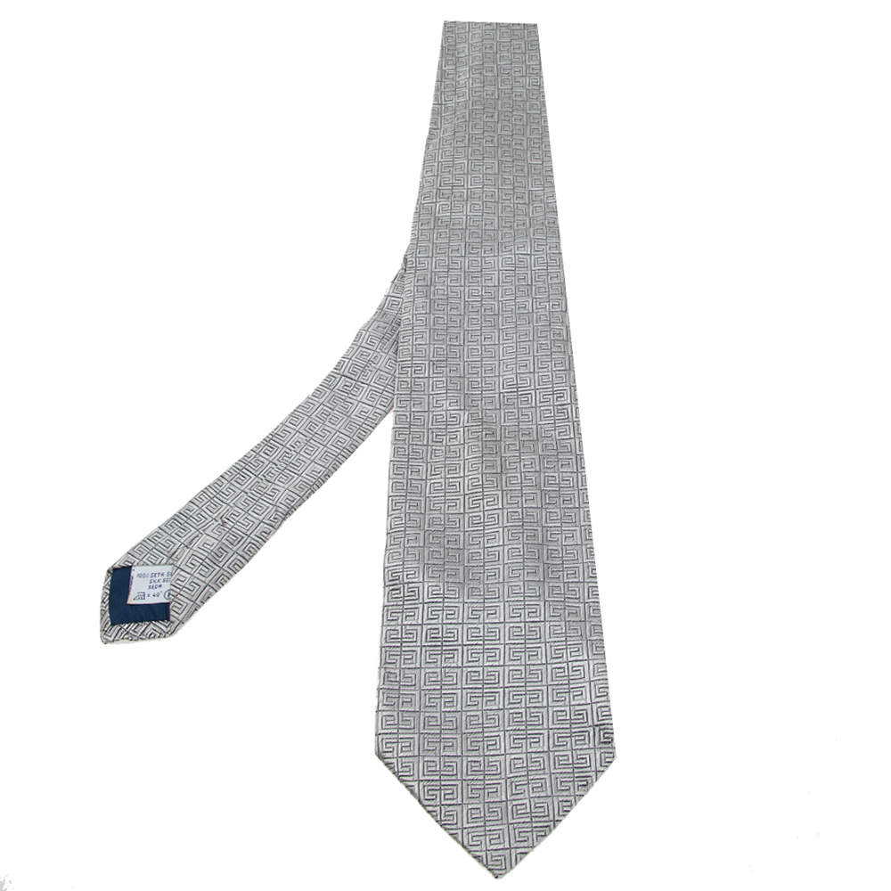 Givenchy Silver GG Patterned Jacquard Silk Tie