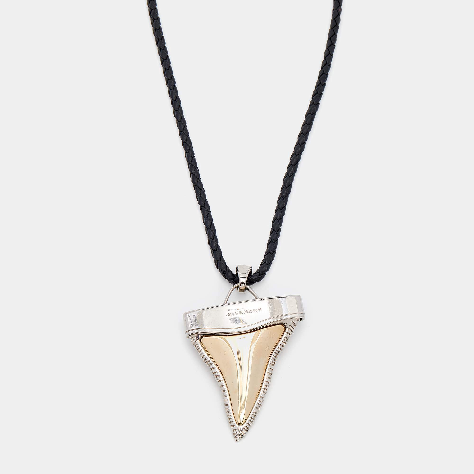 Givenchy Two Tone Shark Tooth Braided Leather Cord Necklace