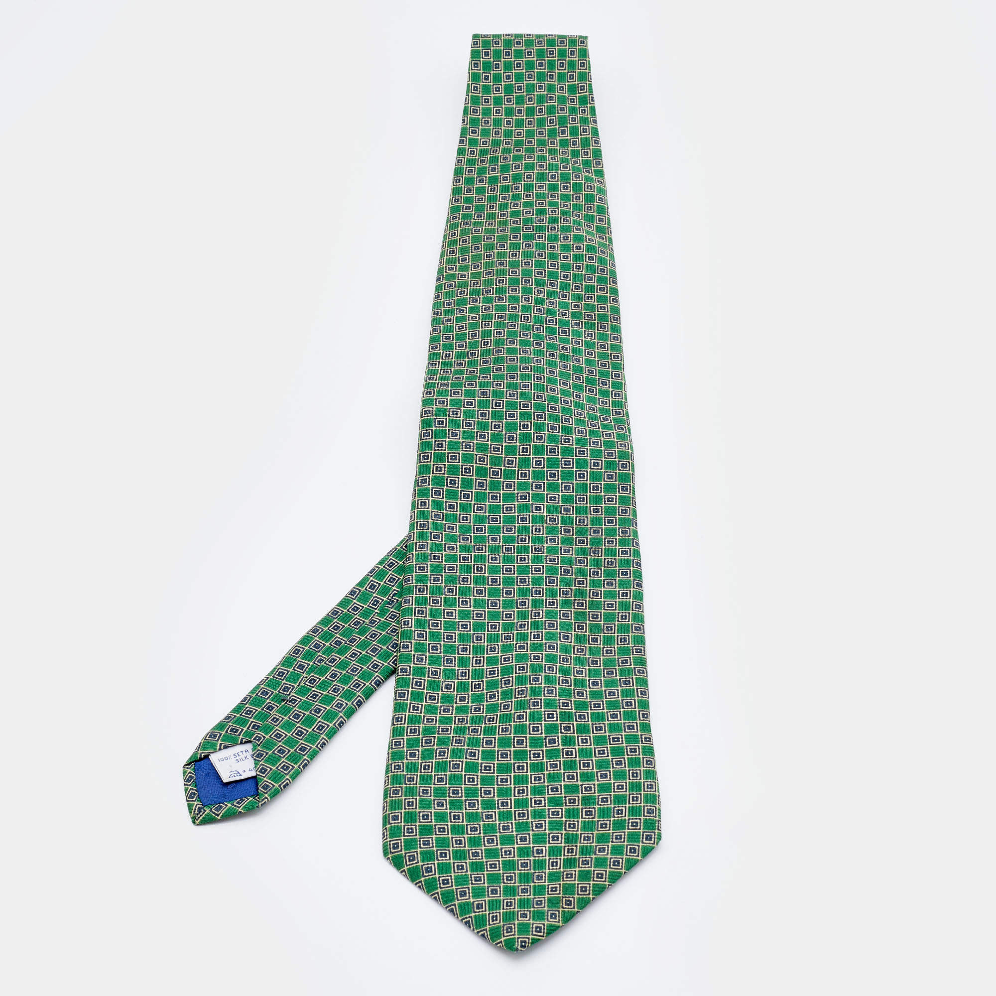 Givenchy Gentleman Green Geometric Printed Silk Traditional Tie