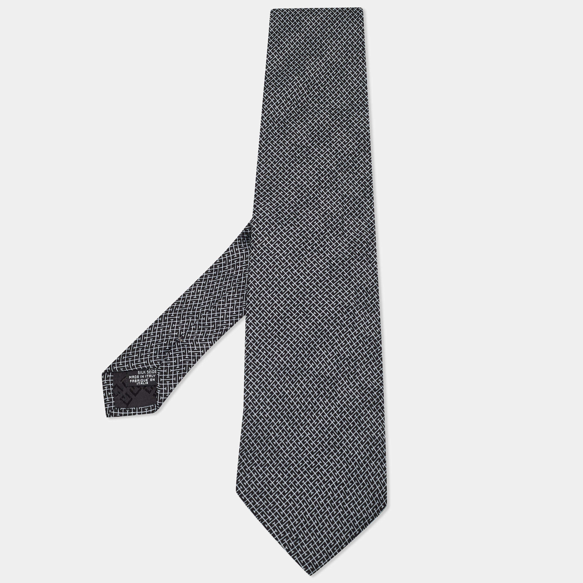Givenchy Black Check Logo Pattern Silk Traditional Tie