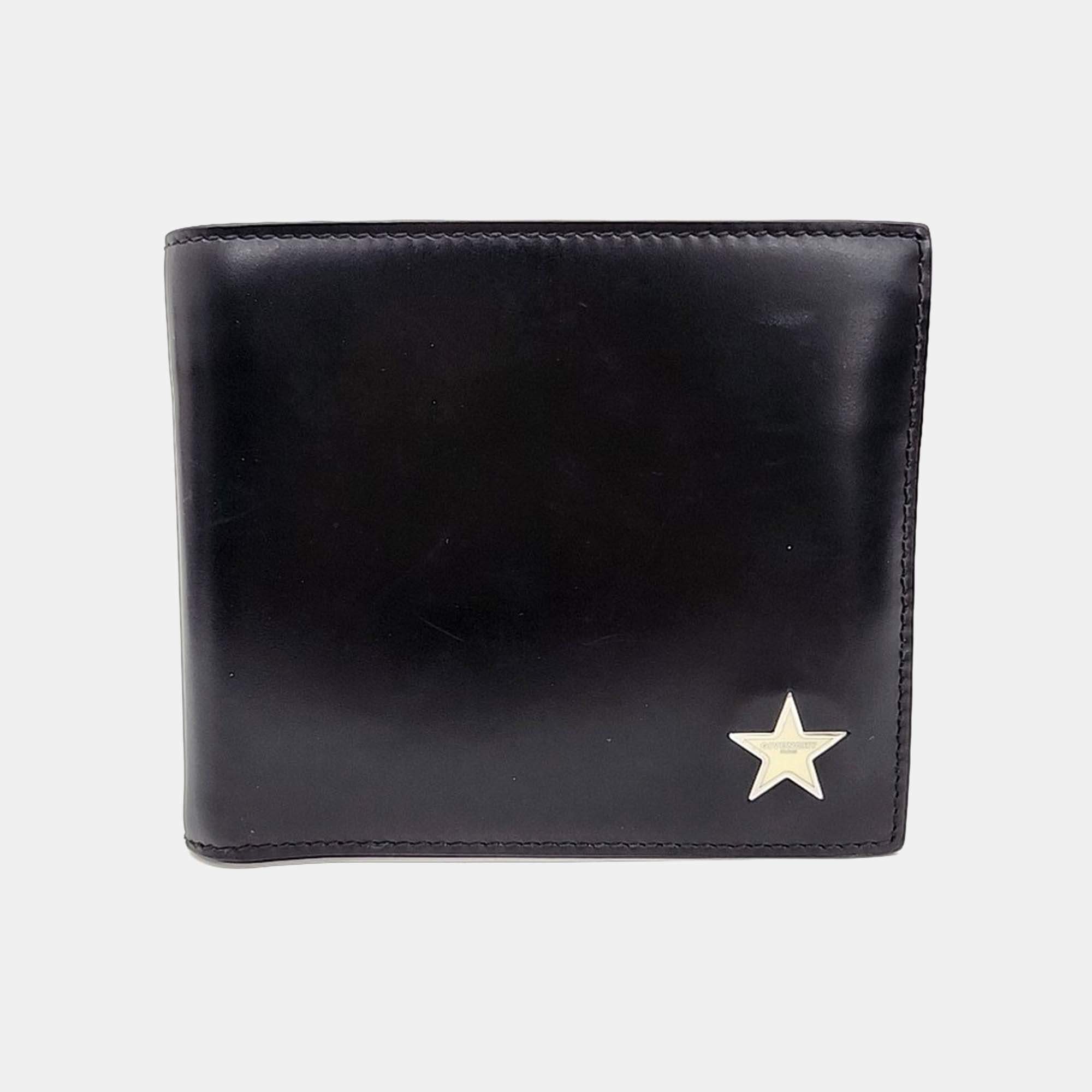 Pre Owned Givenchy Black Leather Star Metal Ladder Half Wallet