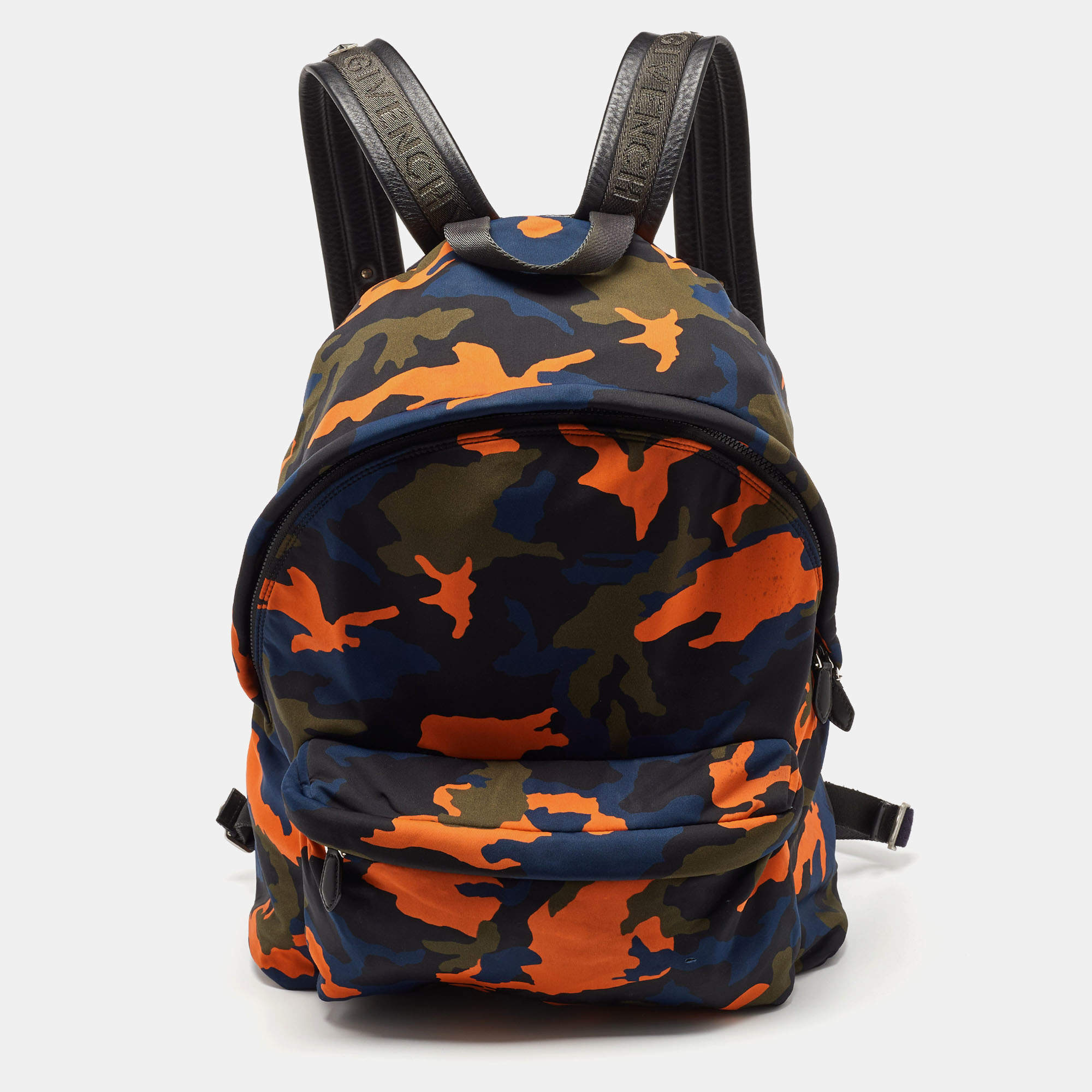 Pre Owned Givenchy Multicolor Camouflage Nylon and Leather Front Pocket Backpack