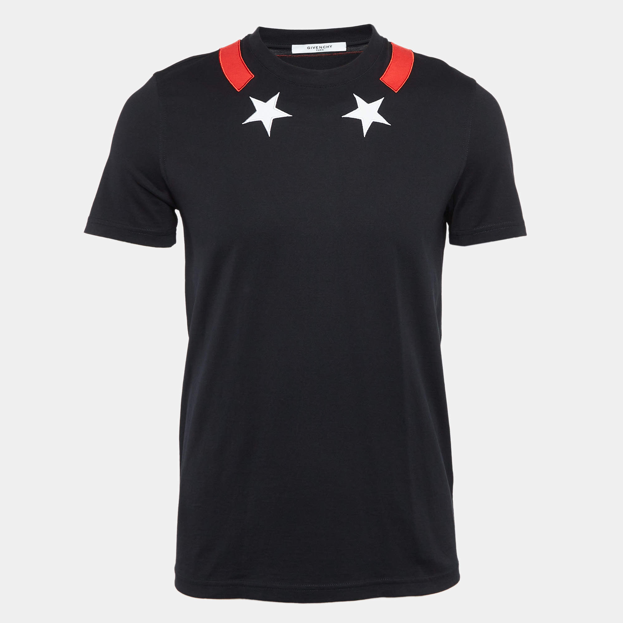 مملوكة مسبقًا Givenchy Black Cuban Tape Star Collar Cotton T-Shirt S