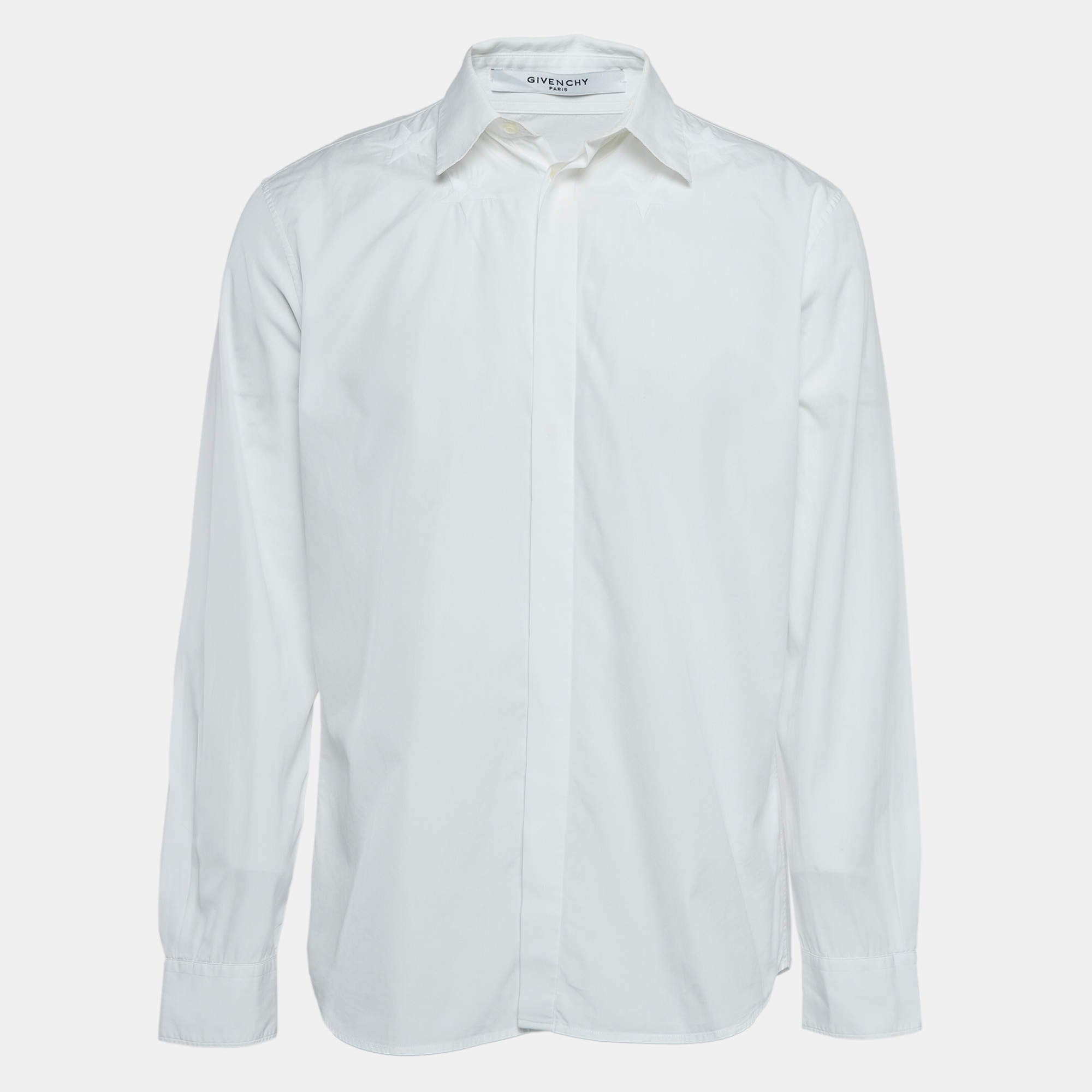 Pre Owned Givenchy White Star Embroidered Cotton Shirt L