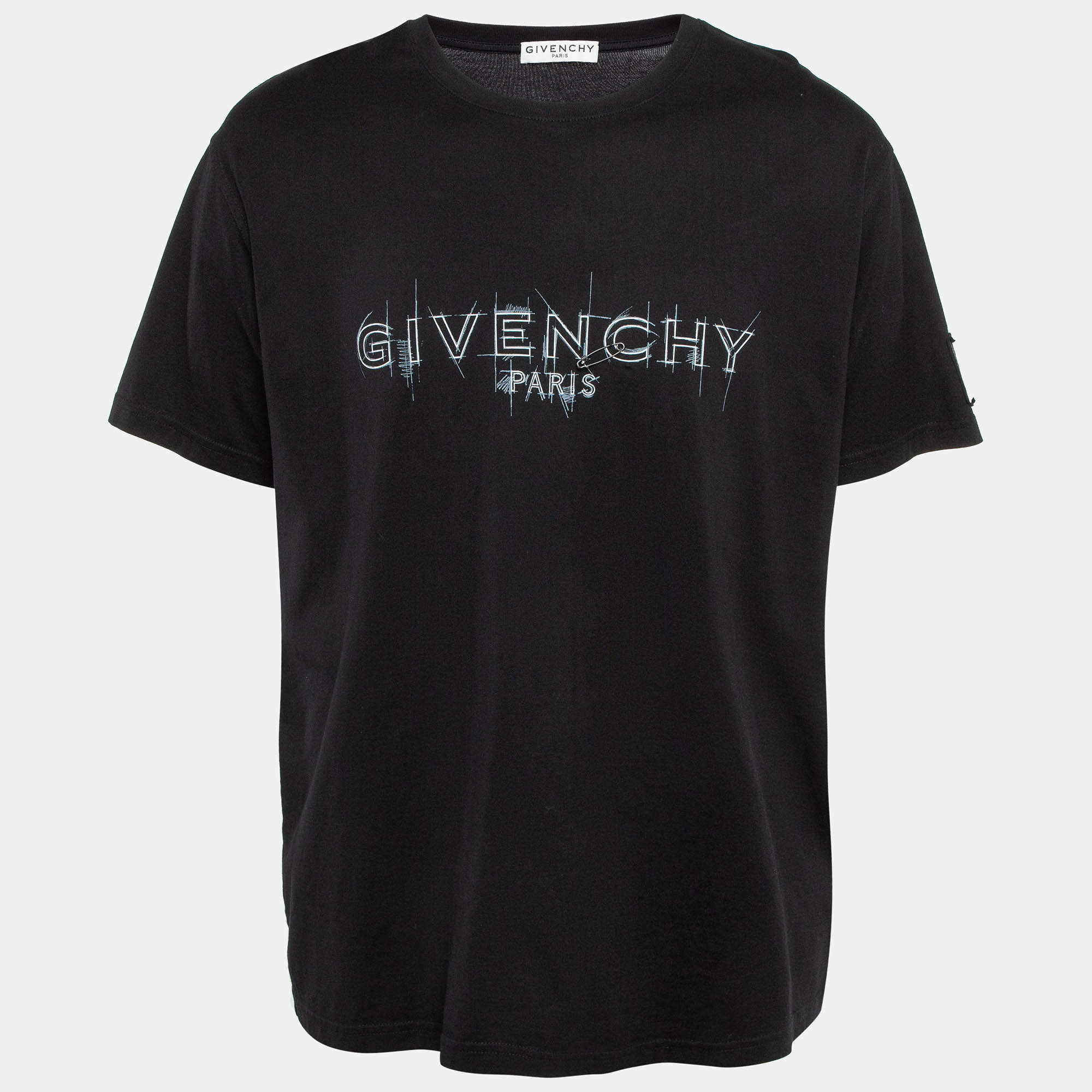 Givenchy ブラック Tシャツ XL GIVENCHY Black Perforated Logo Oversized Unisex T-Shirt