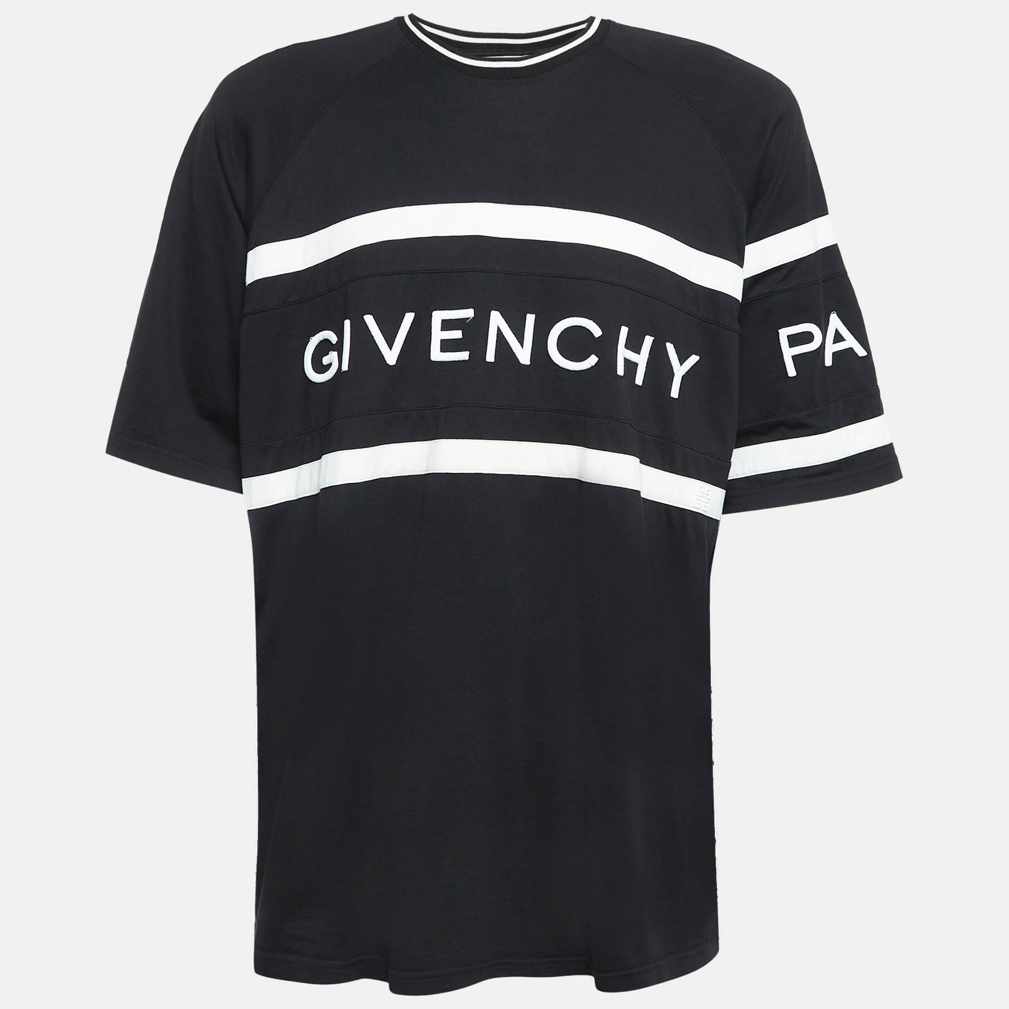 Pre Owned Givenchy Black Embroidered Logo Cotton Jersey T-shirt XL