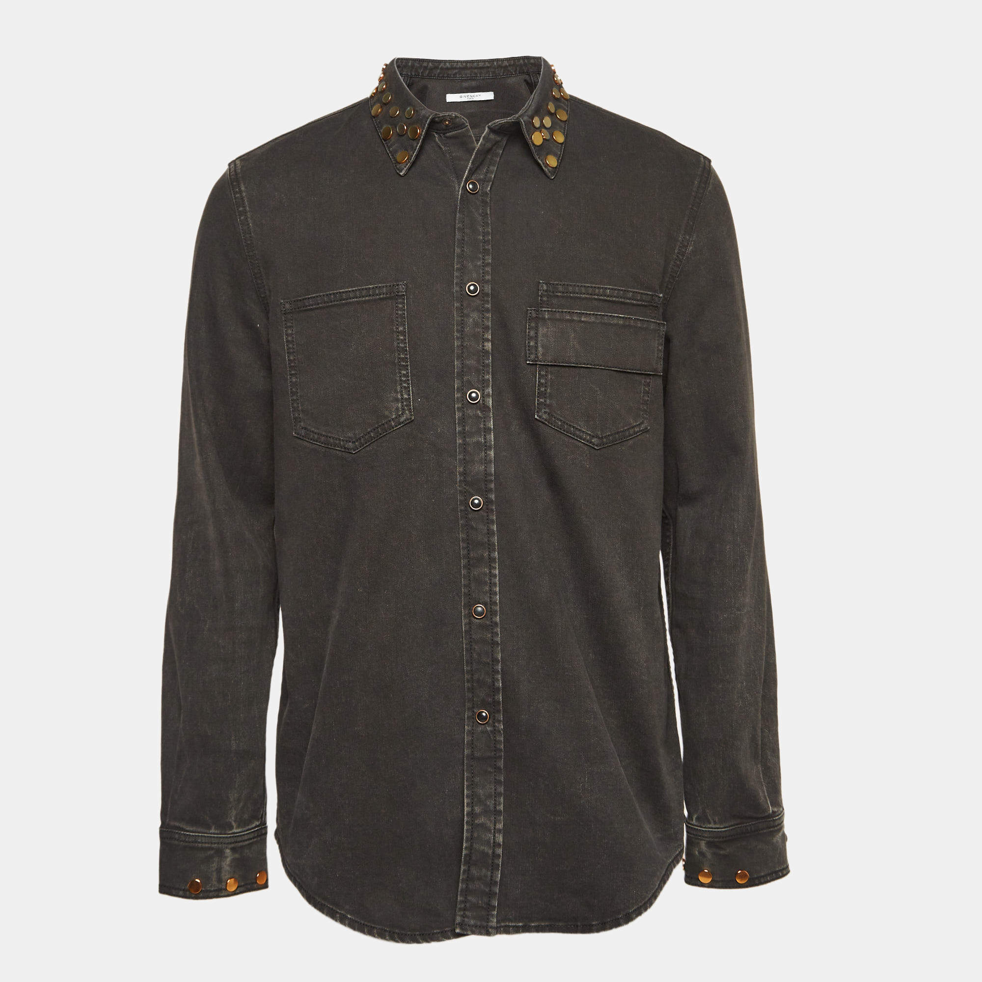 Givenchy Black Washed & Studded Denim Shirt XL