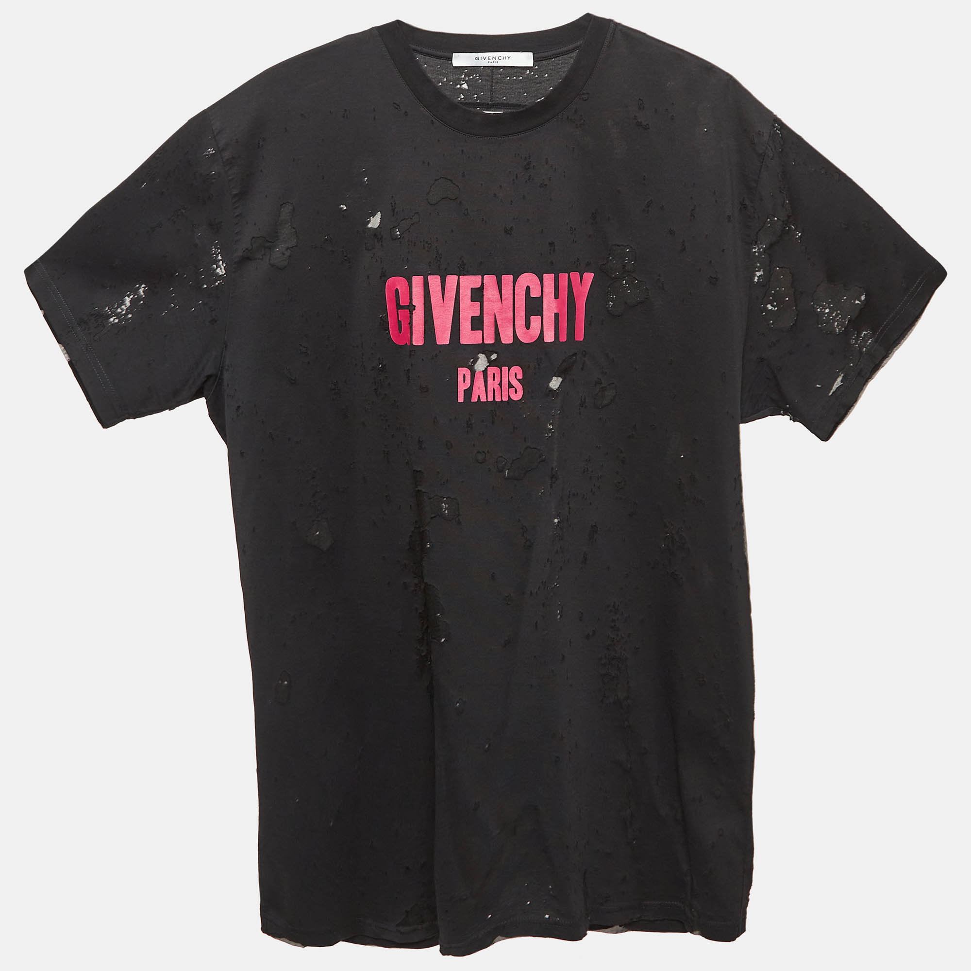 Givenchy Black Logo Print Distressed Cotton T-Shirt XL