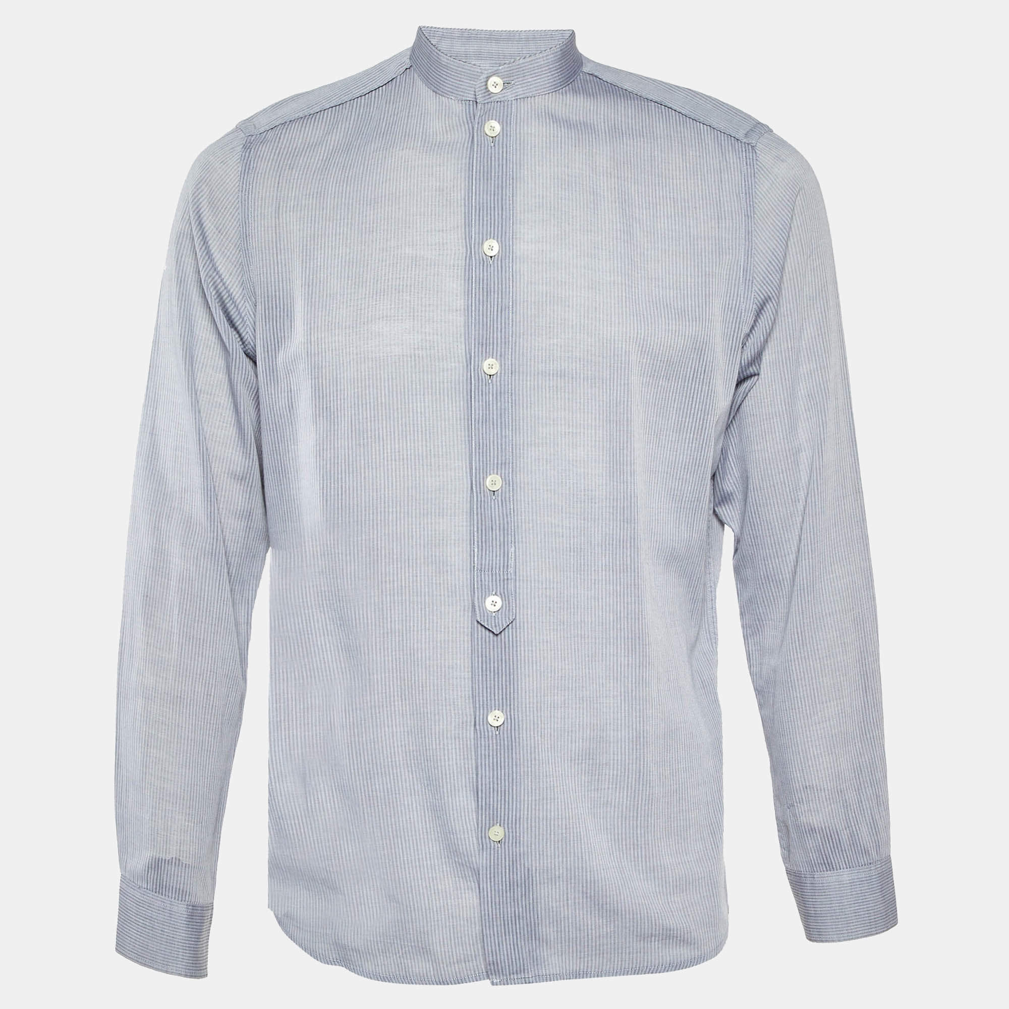 Givenchy Grey Striped Cotton Long Sleeve Shirt M