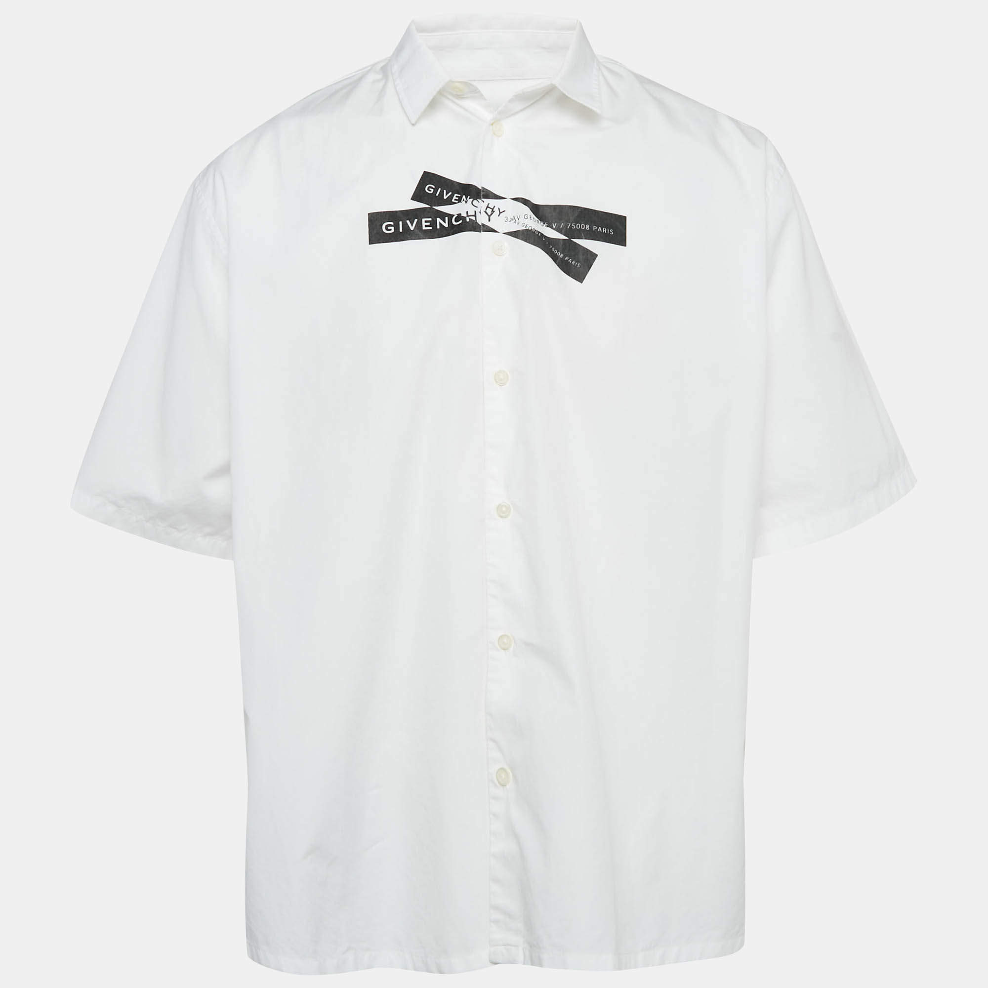 Givenchy x Brown 50 White Logo Tape Print Cotton Shirt L 