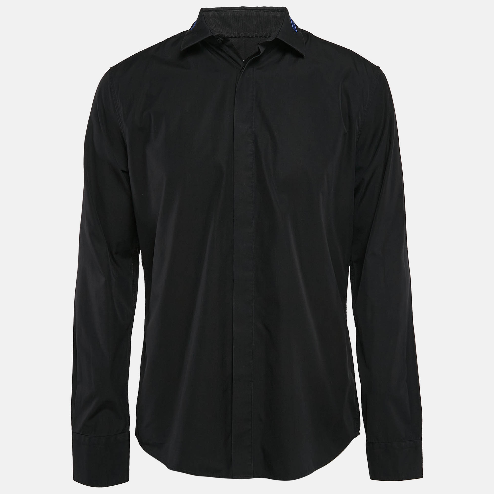Pre Owned Givenchy Black Cotton Contrast Trim Collar Cotton Shirt XL