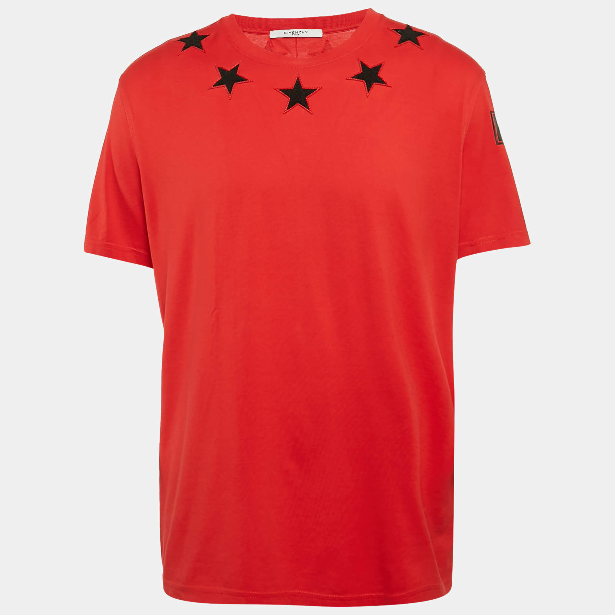 Pre Owned Givenchy Red Printed Cotton Star Applique T-Shirt XXL