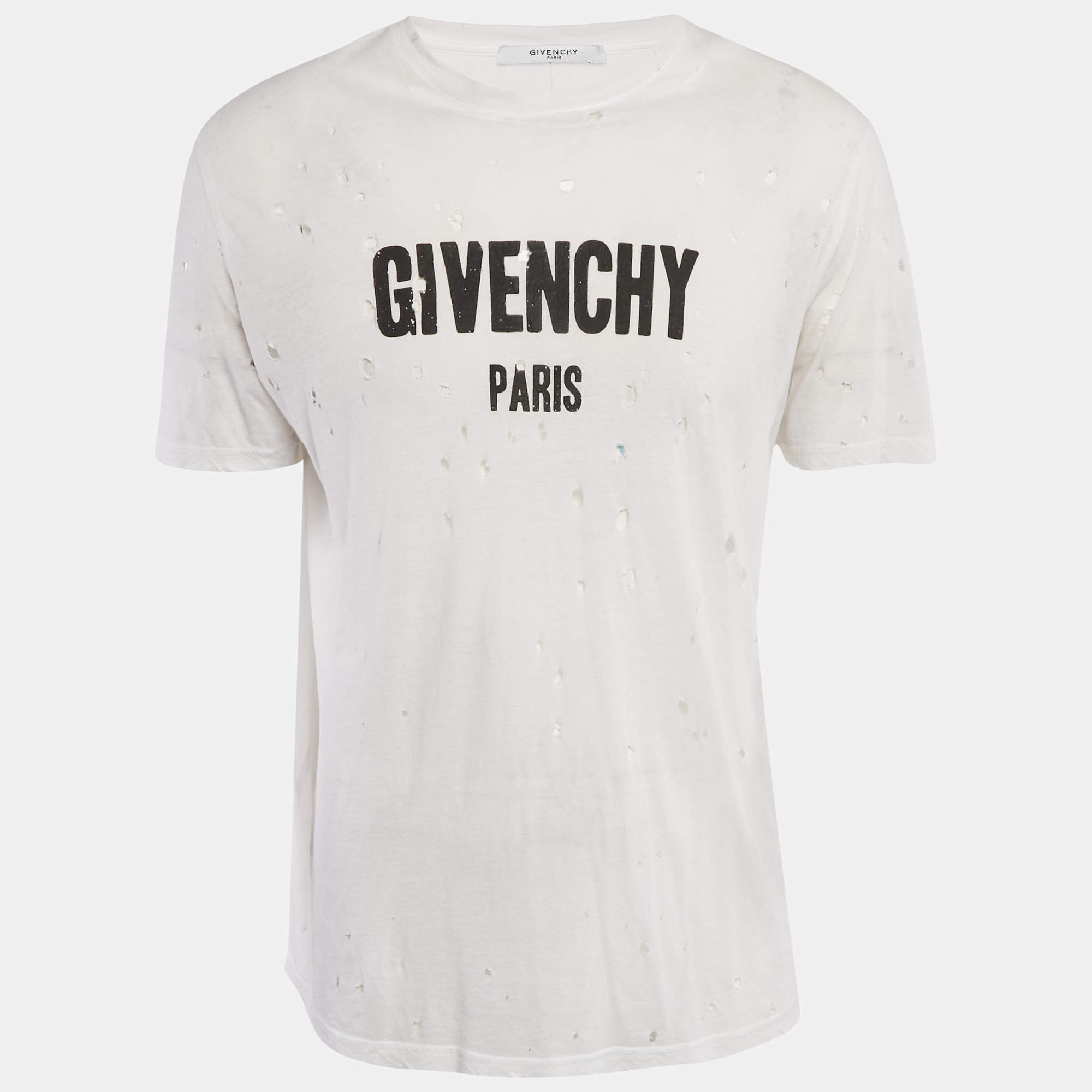 Givenchy White Logo Printed Cotton Distressed T-Shirt S