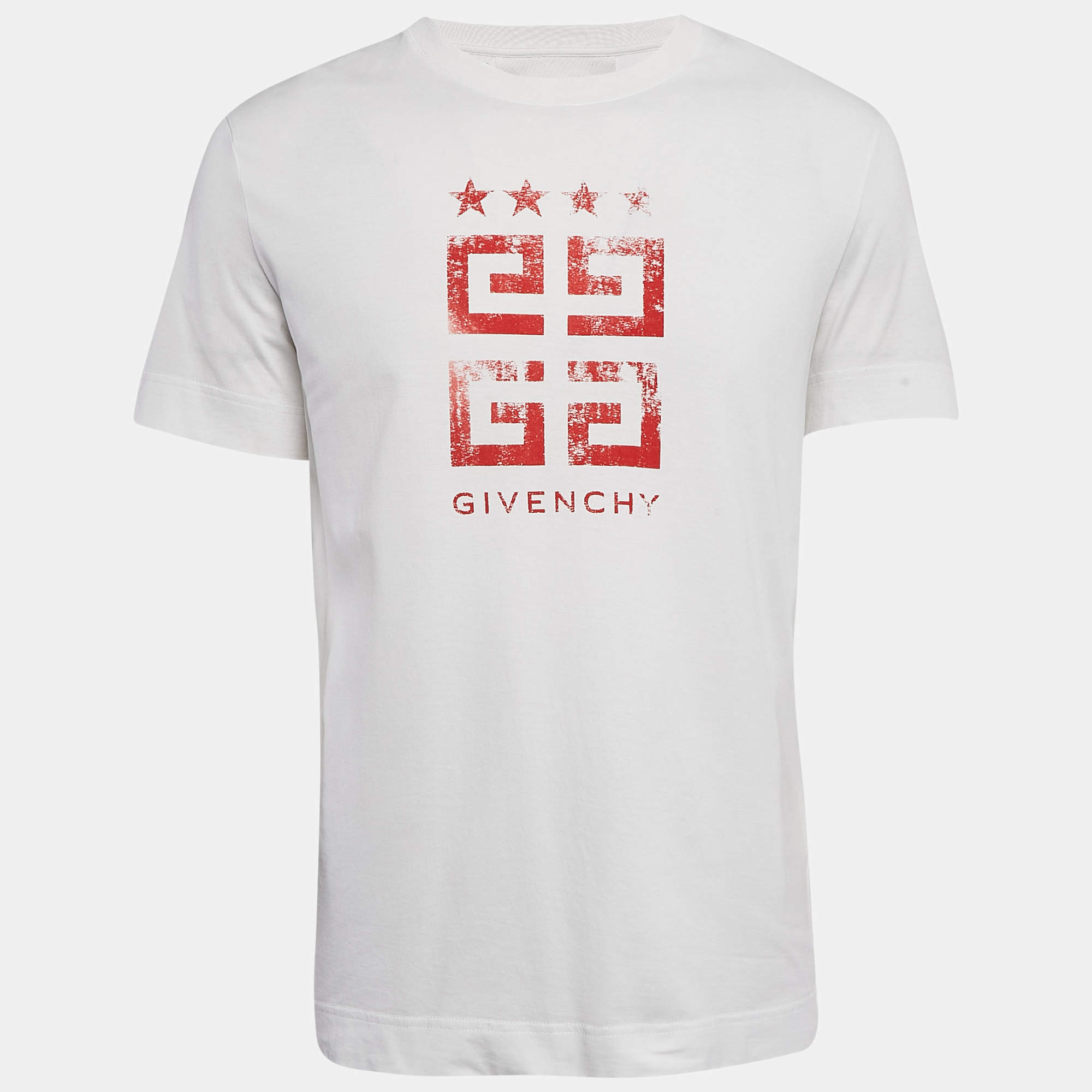 Pre Owned Givenchy White Logo Print Crew Neck T-Shirt M