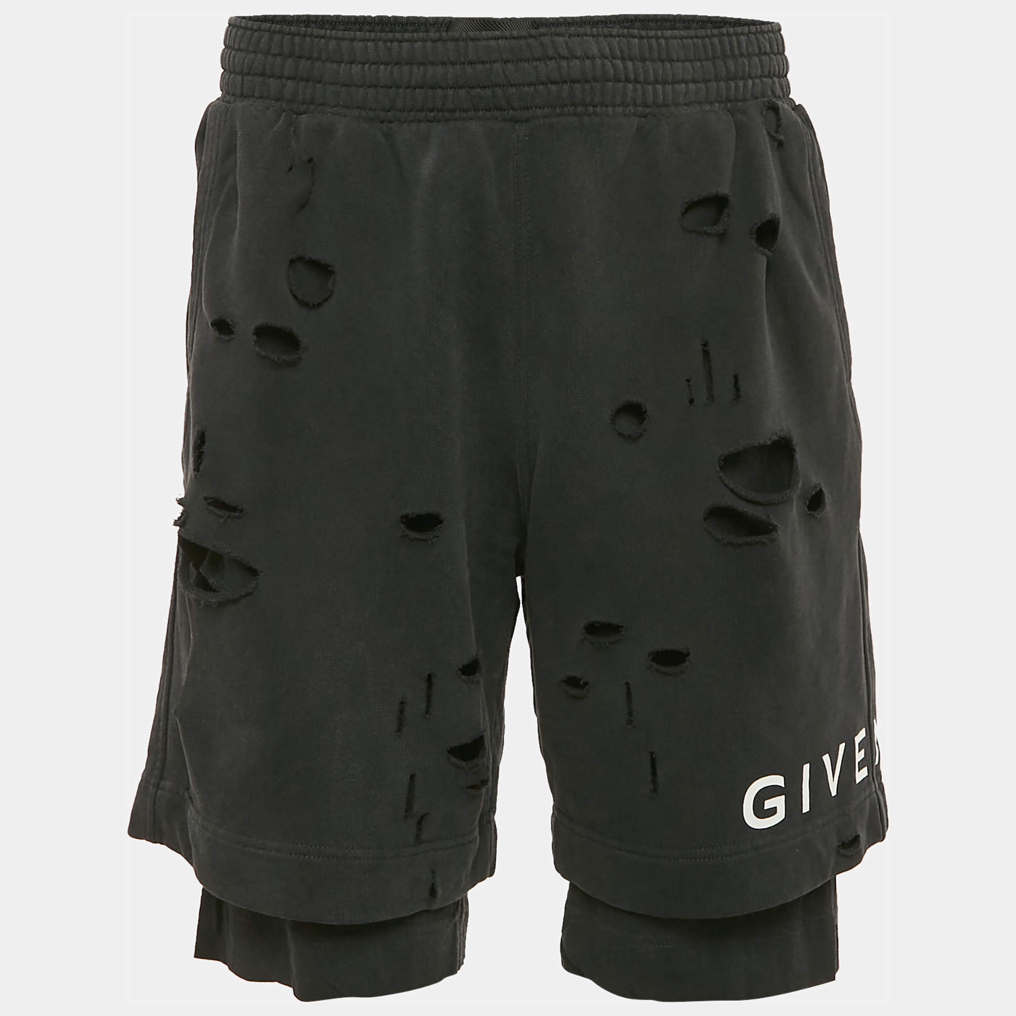 Givenchy Black Distressed Cotton Knit Archetype Shorts M