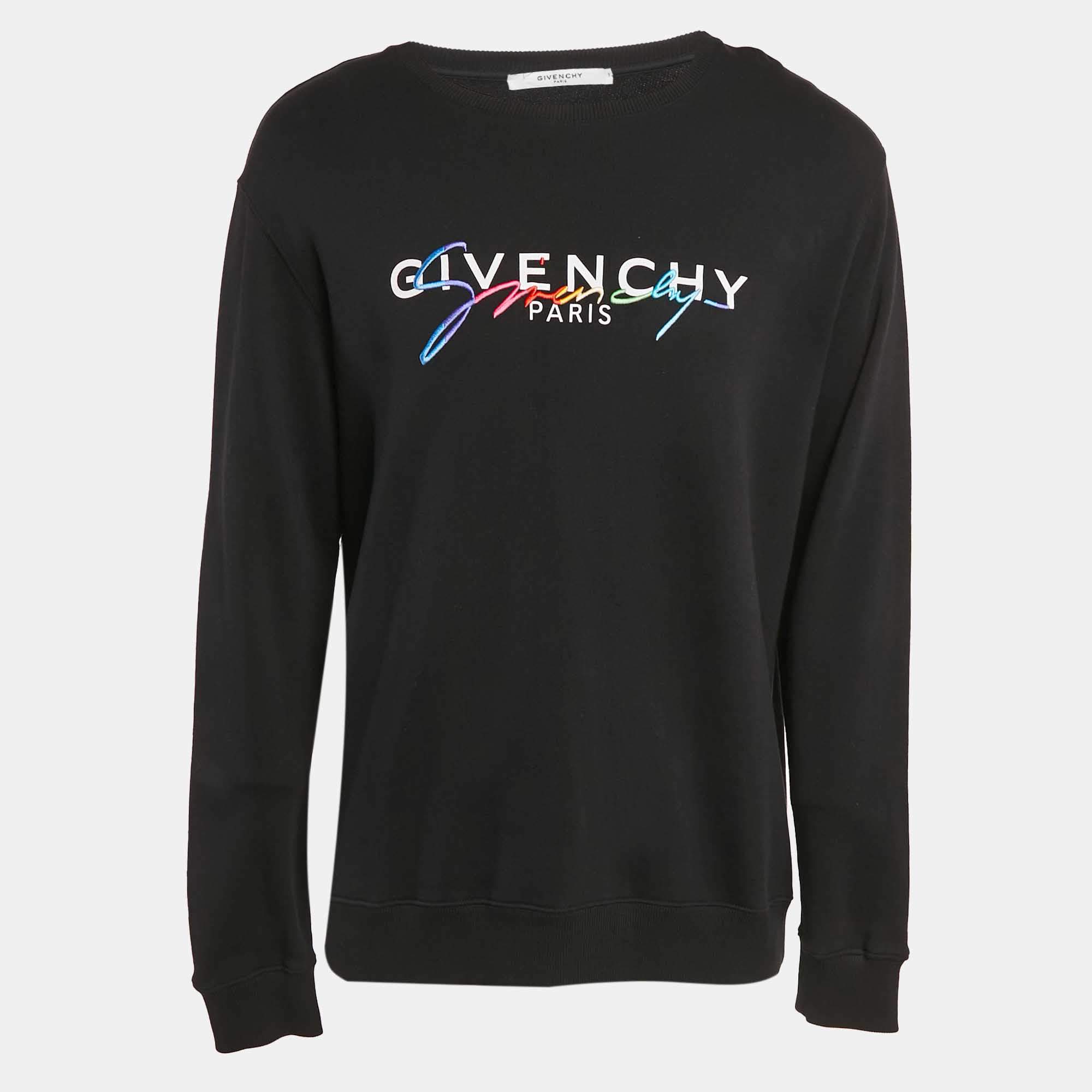 Givenchy Black Signature Embroidered Cotton Knit Crewneck Sweatshirt M