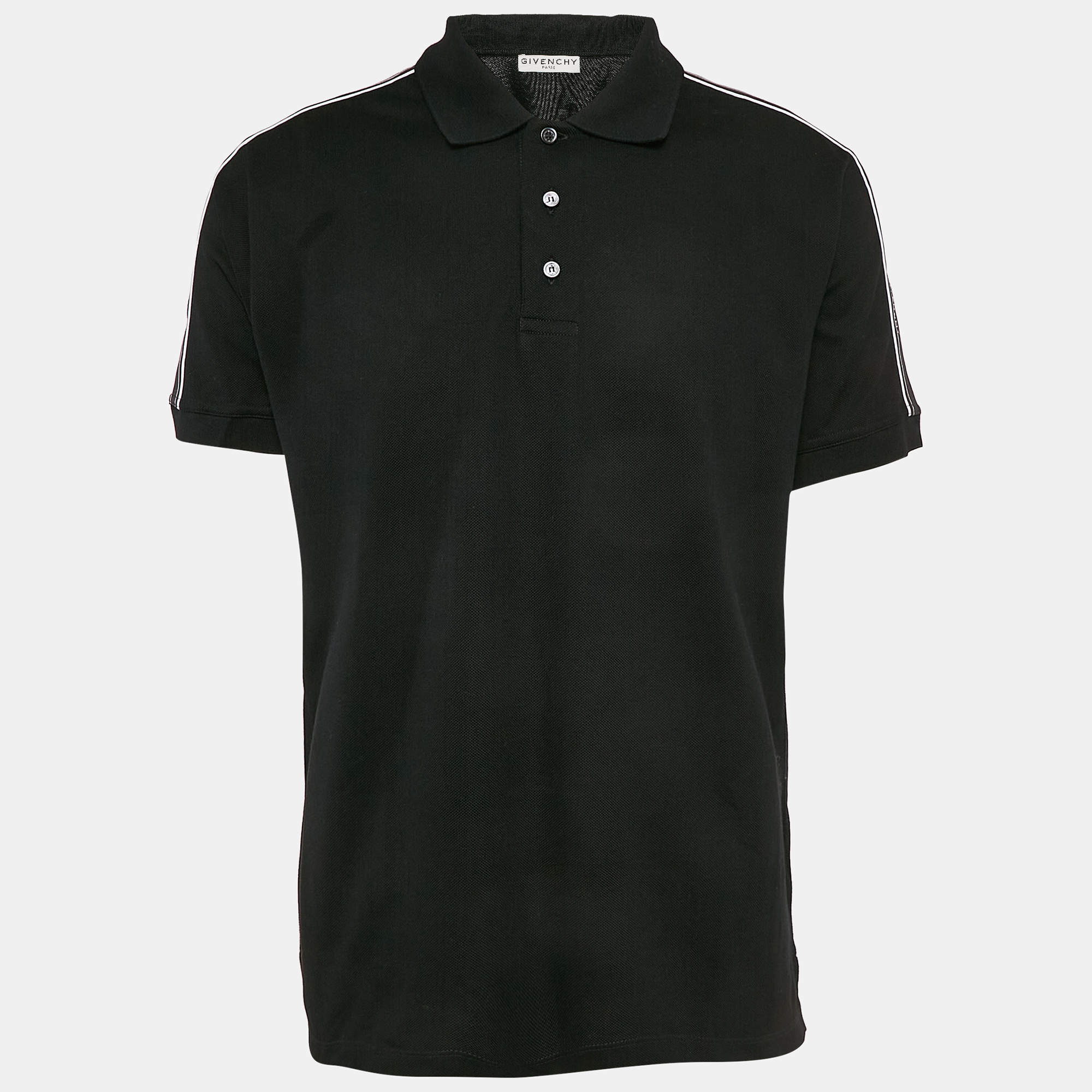 Givenchy Black Logo Tape Cotton Pique Polo T-Shirt M