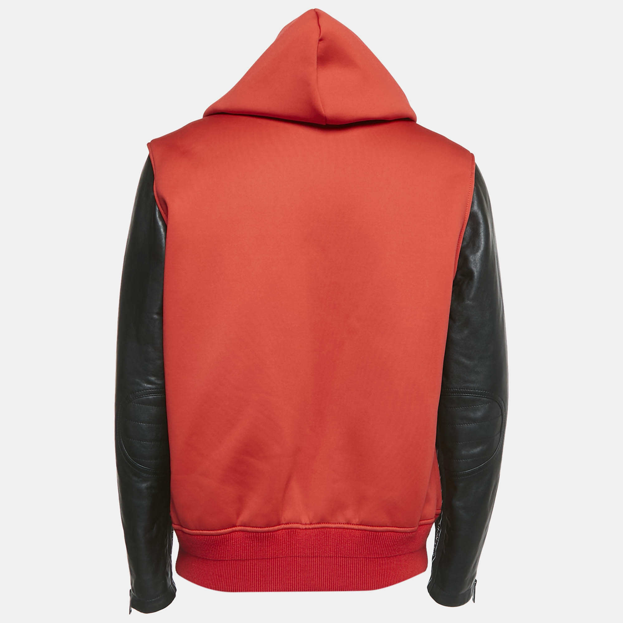 Givenchy Red Neoprene and Leather Zip Up Hooded Jacket XL