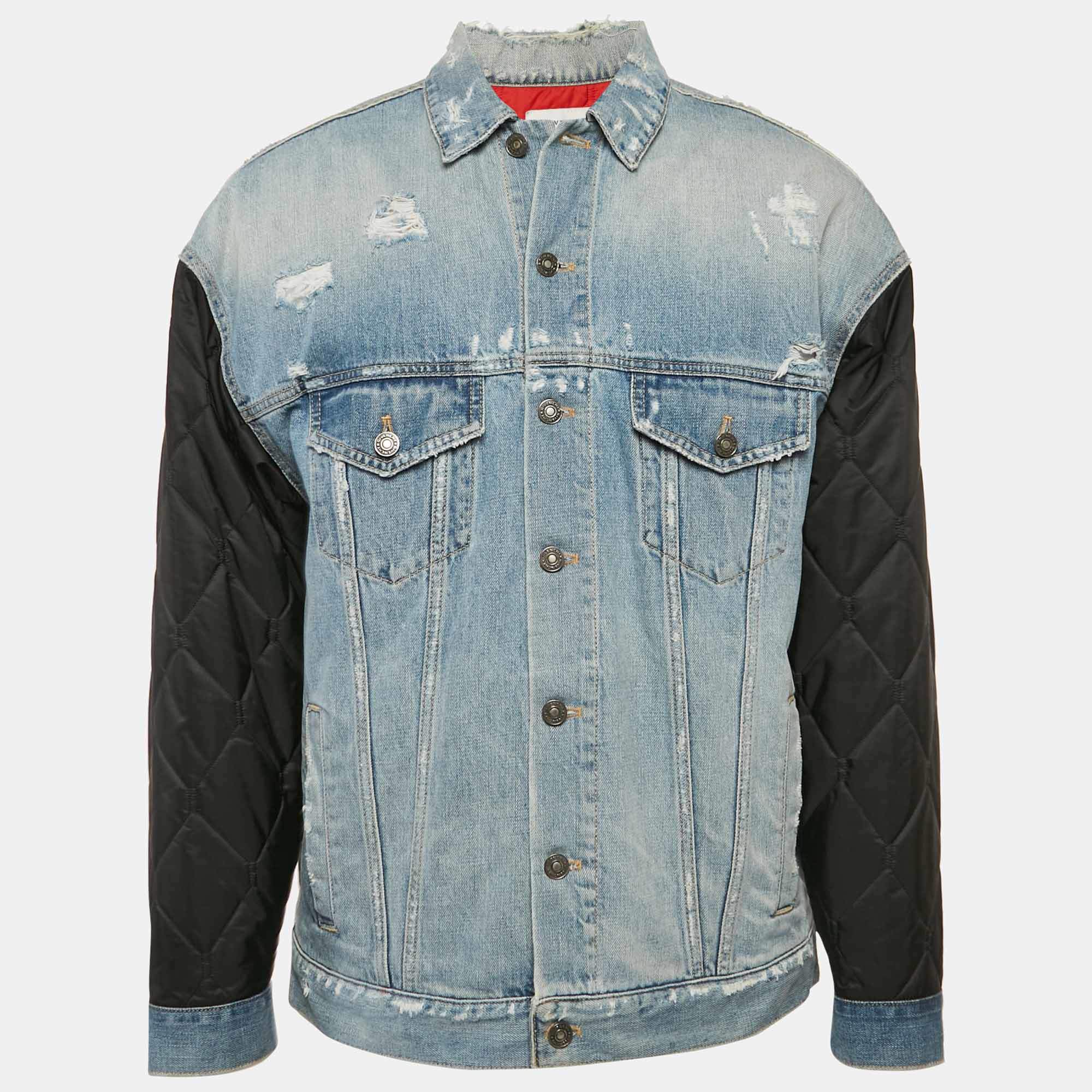 Givenchy Blue/Black Denim and Nylon Button Front Jacket M