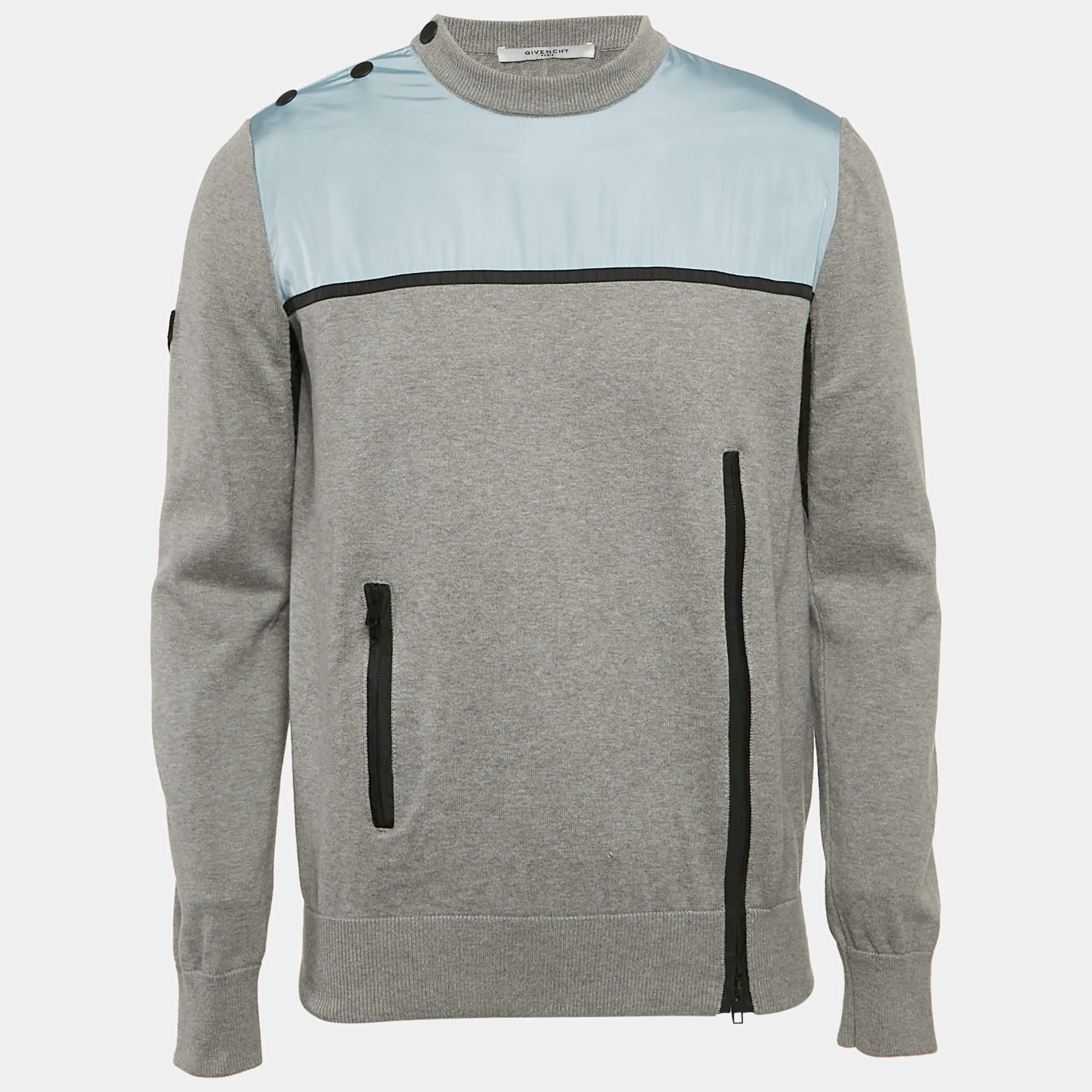Givenchy Grey Cotton Colorblock Crew Neck Sweatshirt S