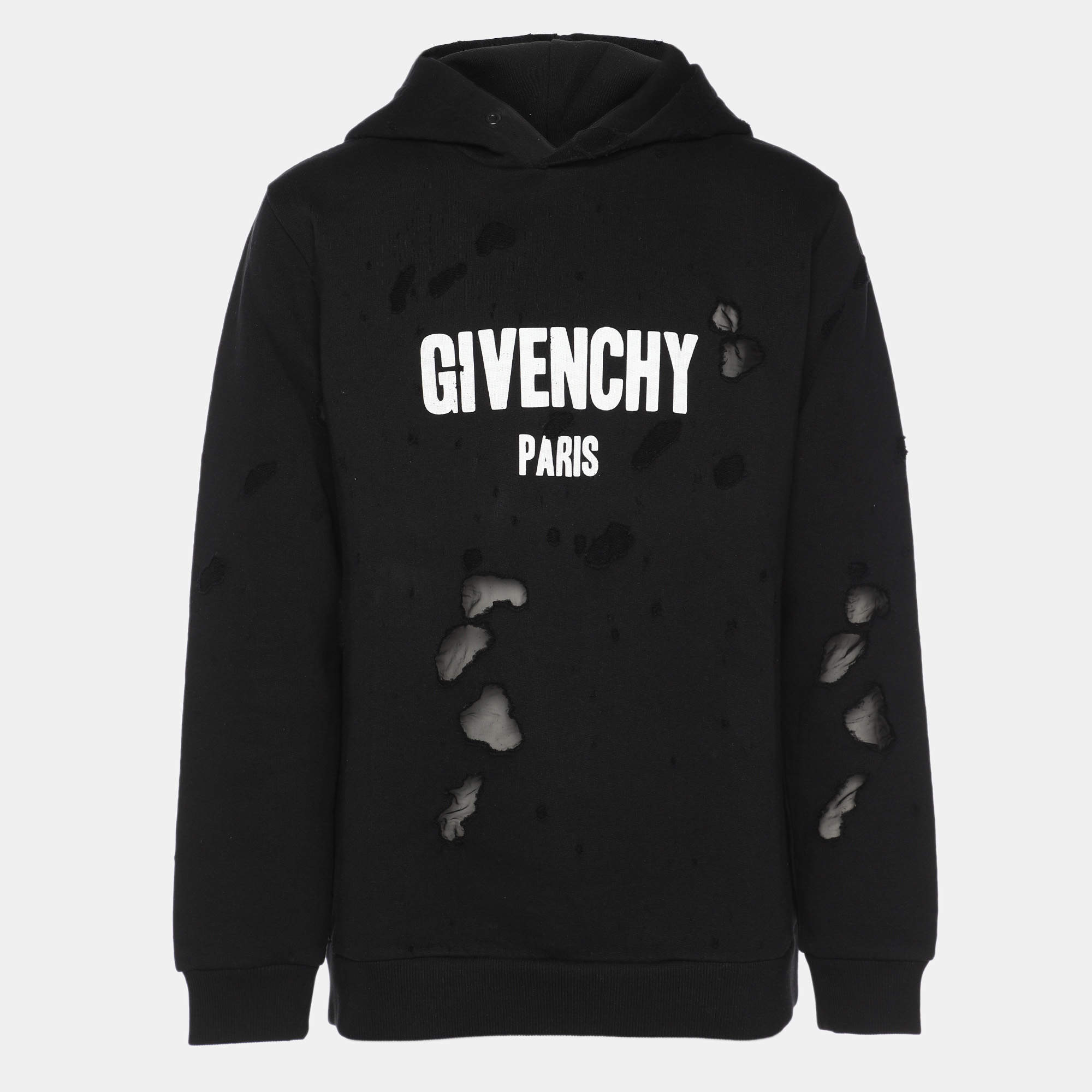 Givenchy Black Cotton Knit Ripped Hoodie M