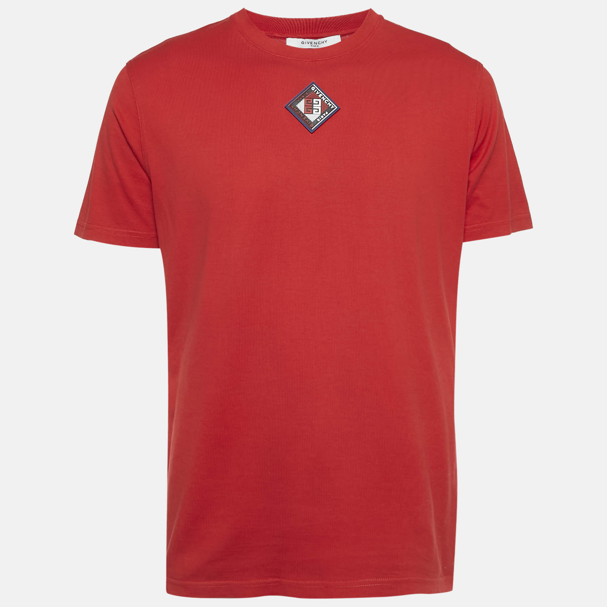 Givenchy Red Applique Jersey Crewneck T-Shirt L