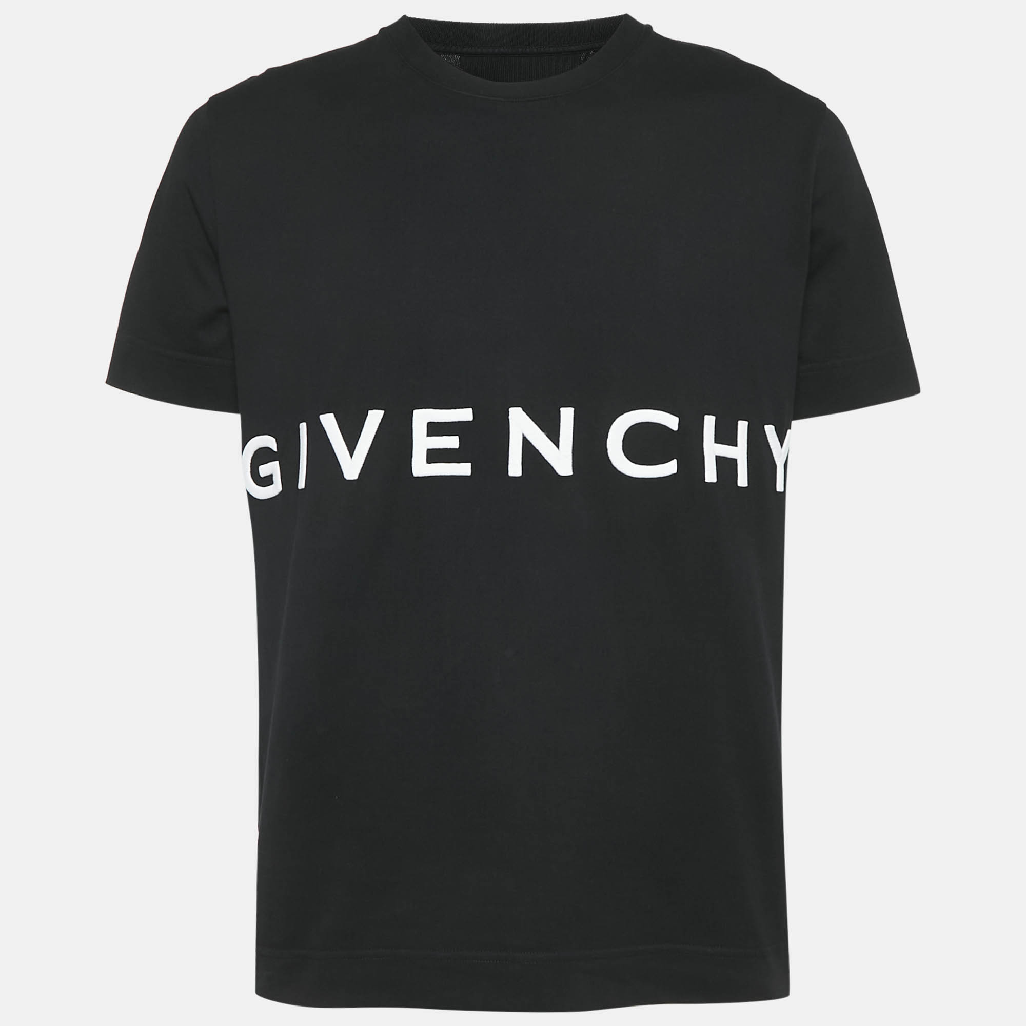 Pre Owned تِي شيرت جيرسي جيفنشي تطريز شعار أسود ضيق القَصّة مقاس كبير (لارج)