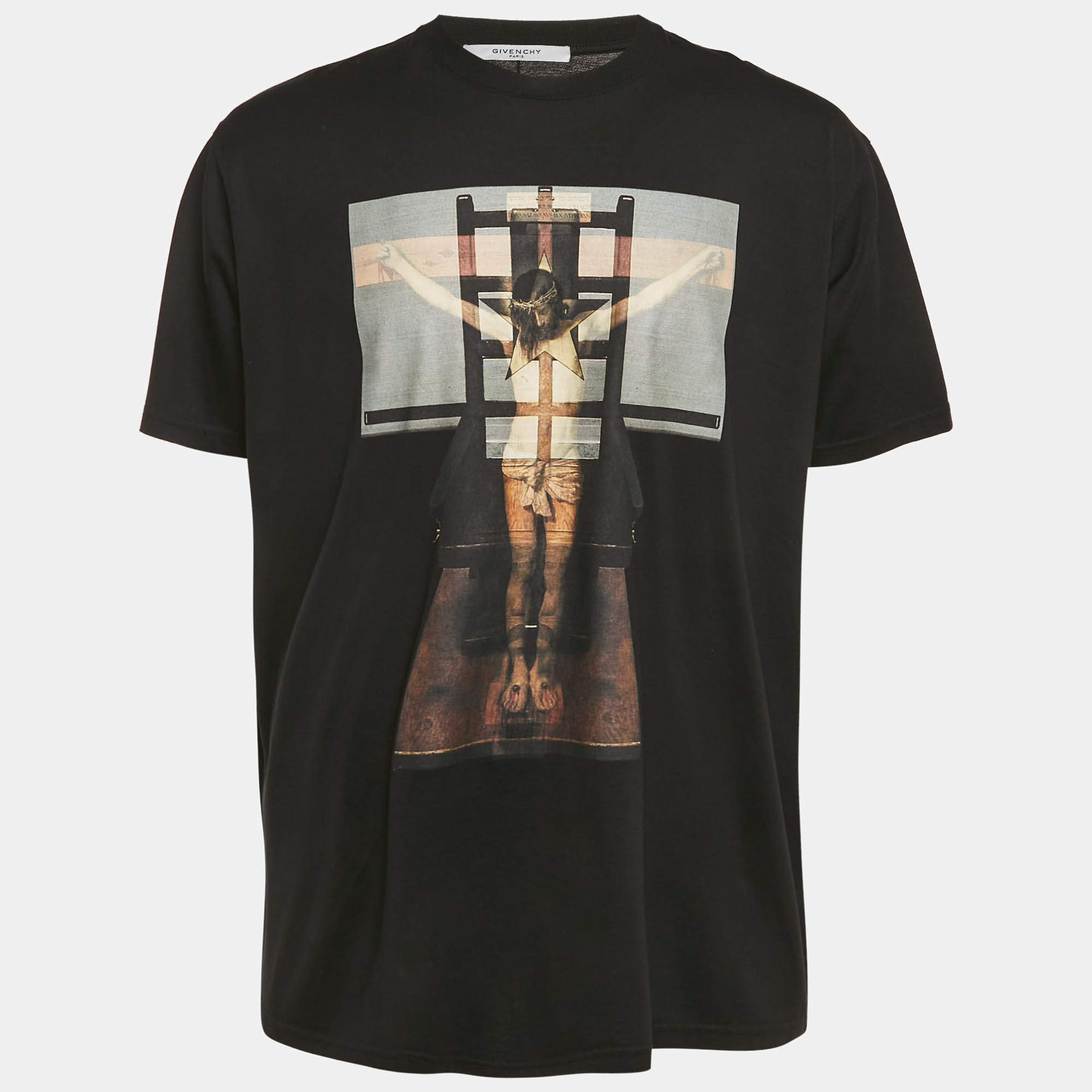 Pre Owned Givenchy Black Crucifixion Print Jersey T-Shirt L