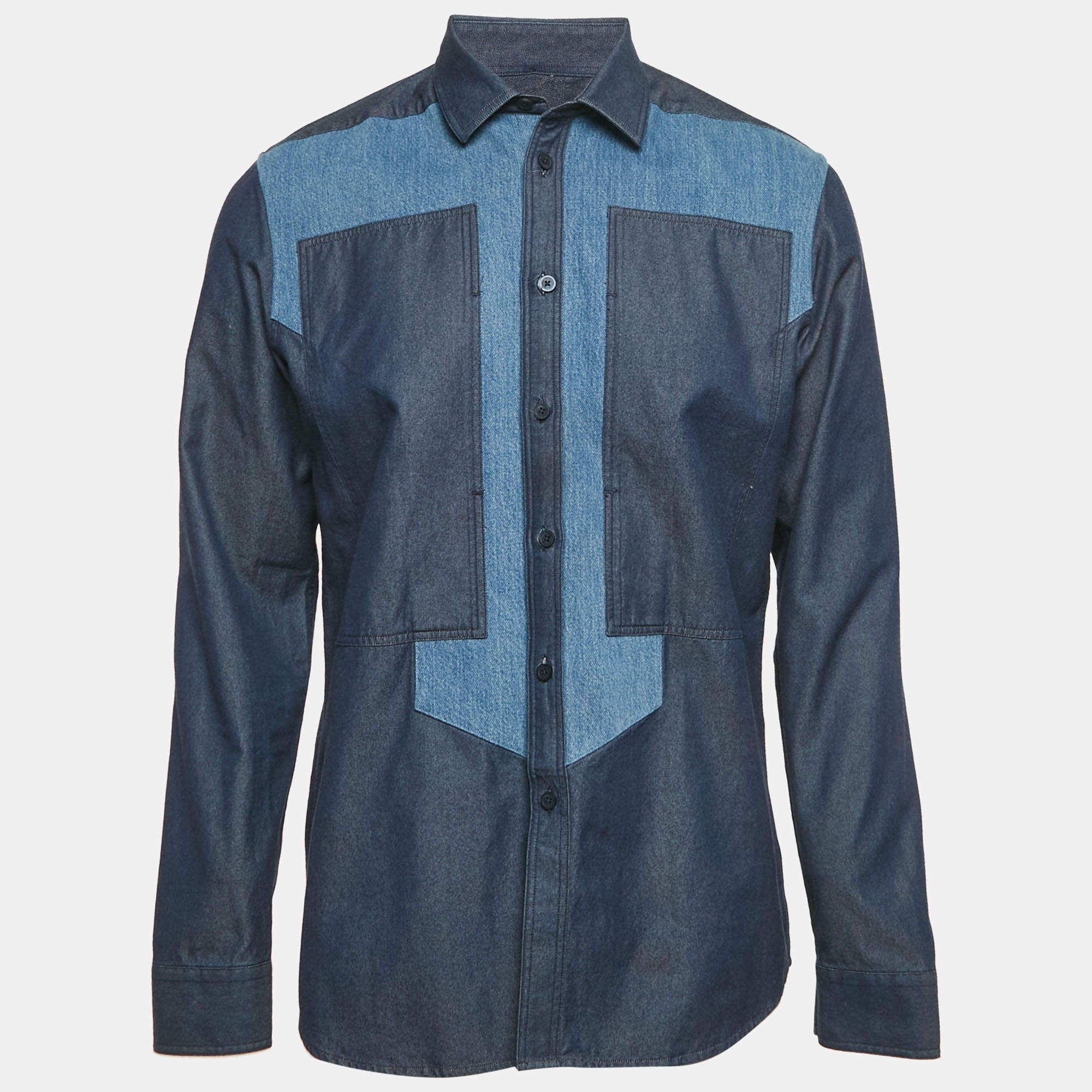 Pre Owned Givenchy Blue Denim Paneled Long Sleeve Shirt XL