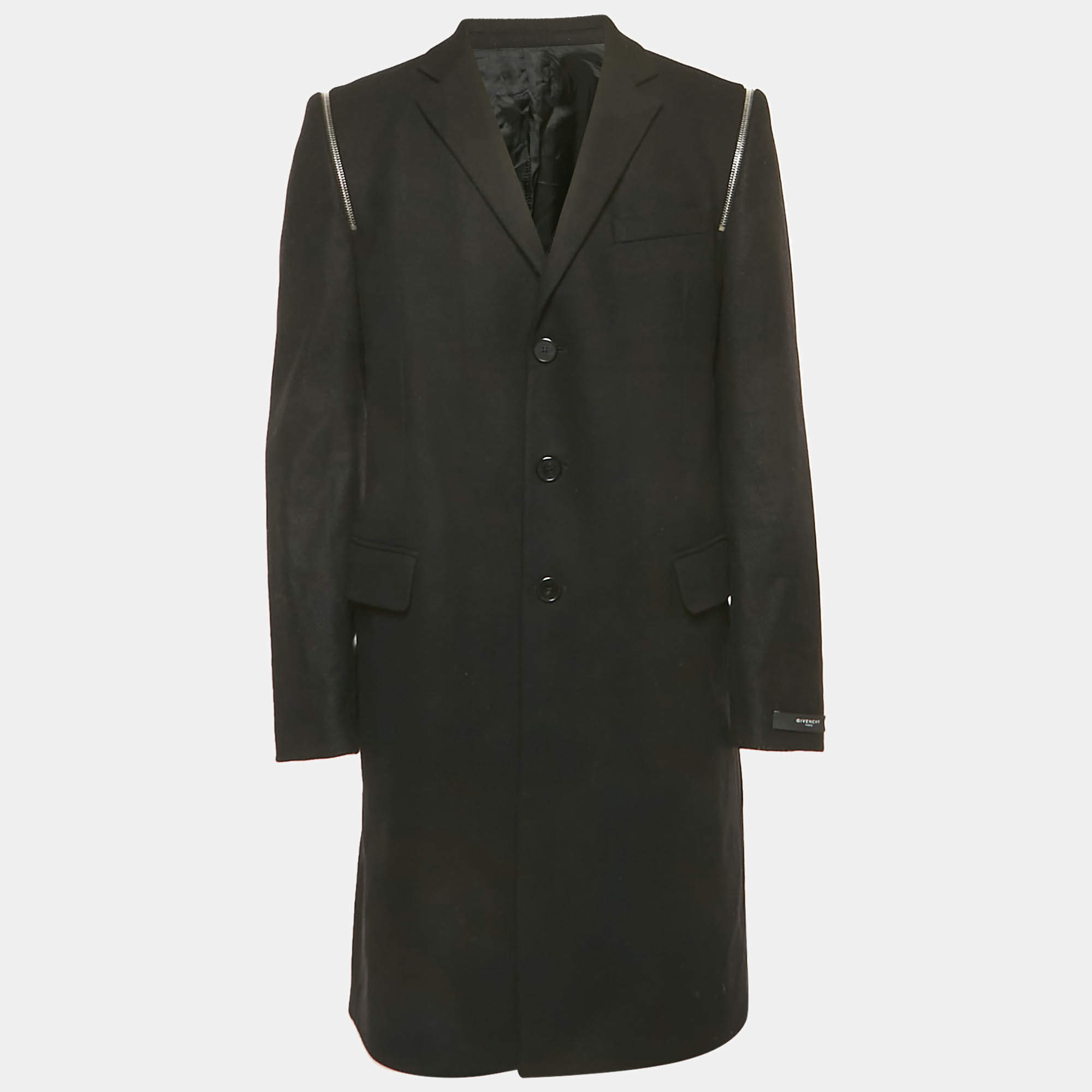 Pre Owned Givenchy Black Wool Zipper Detail Coat XXL