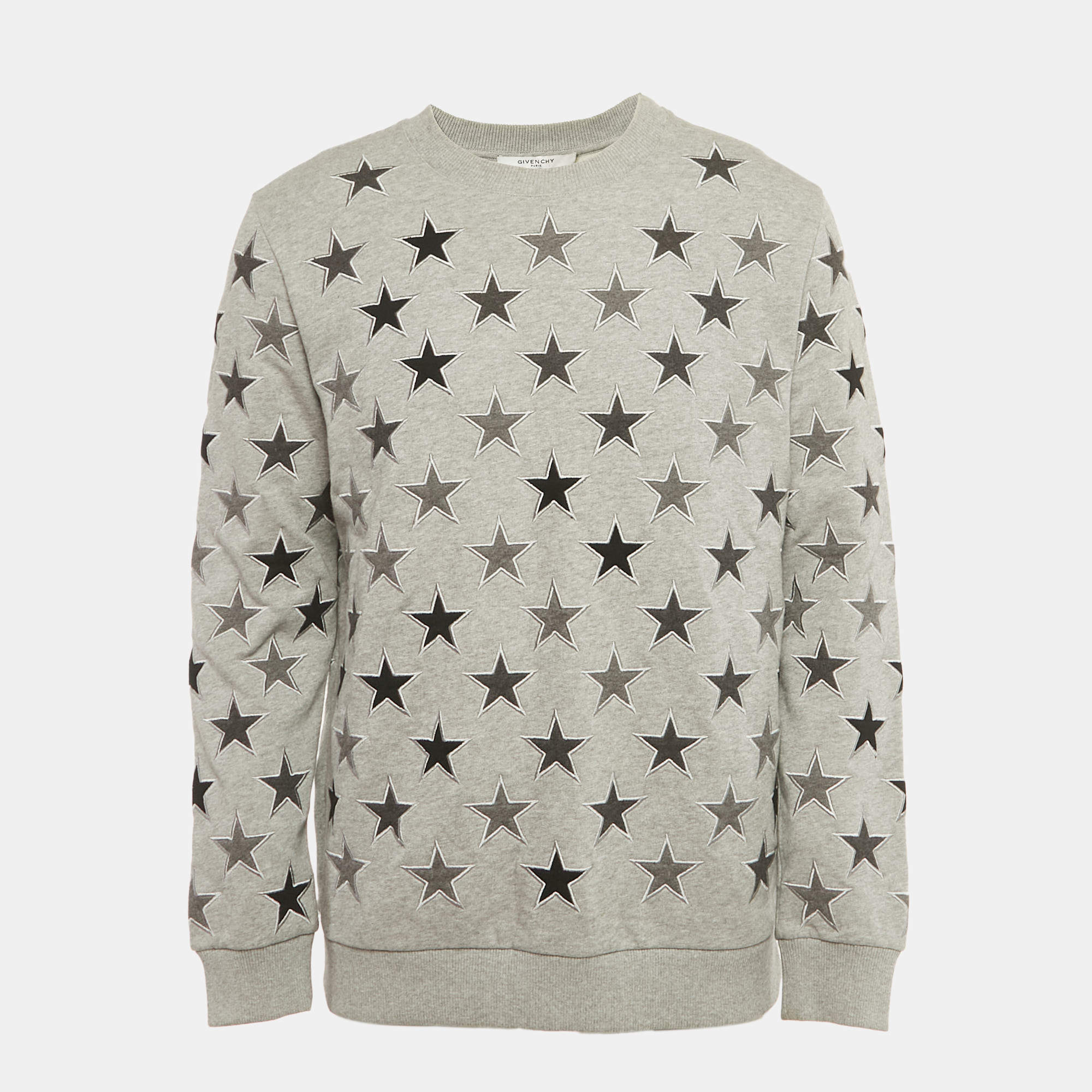 Pre Owned Givenchy Grey Star Embroidery Cotton Sweatshirt S
