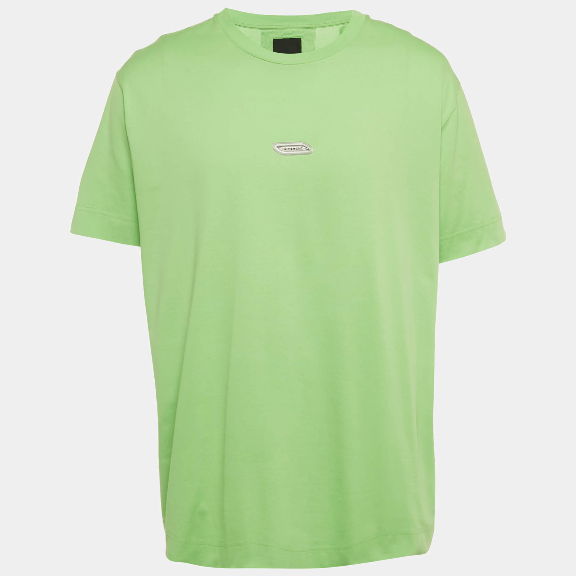 Pre Owned Givenchy Green Cotton Logo Detail TK-MX T-Shirt XXXL 