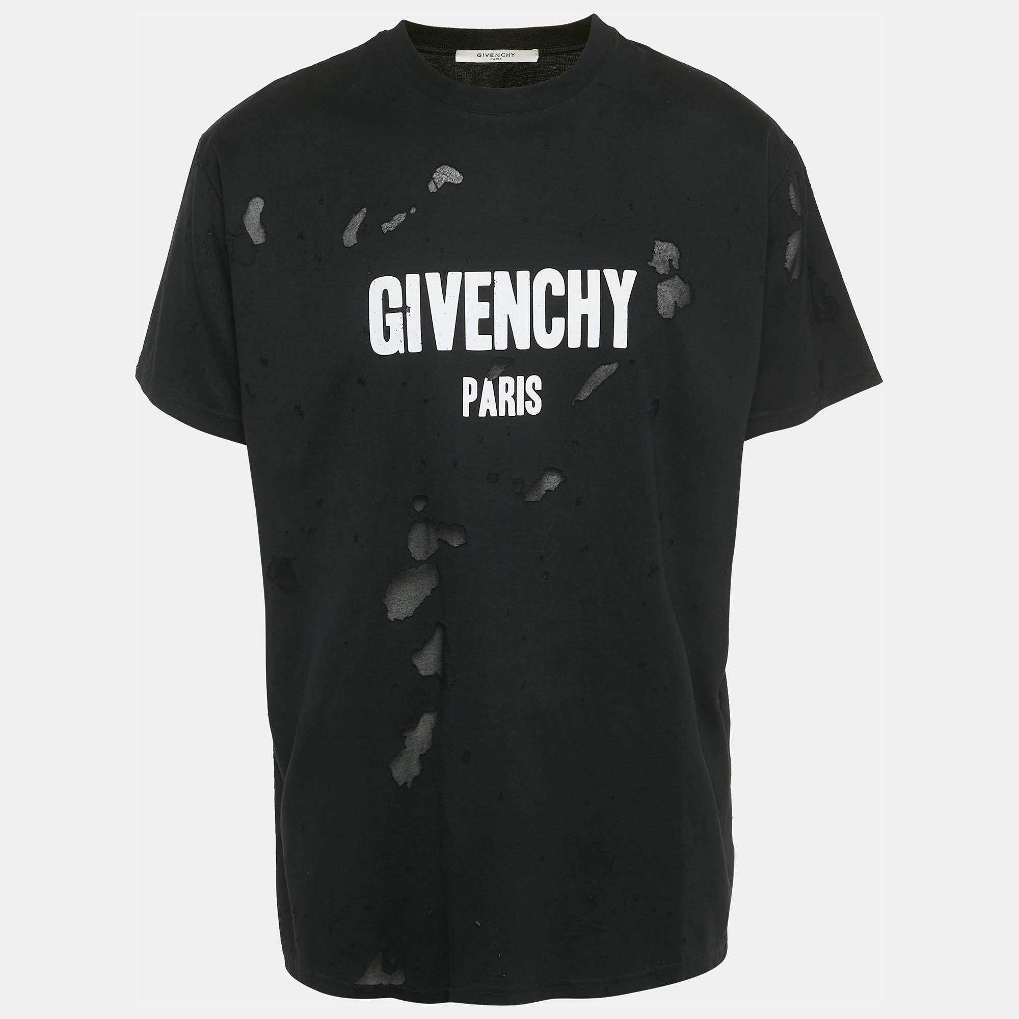 Pre Owned Givenchy Black Mesh Insert Distressed Jersey T-Shirt L