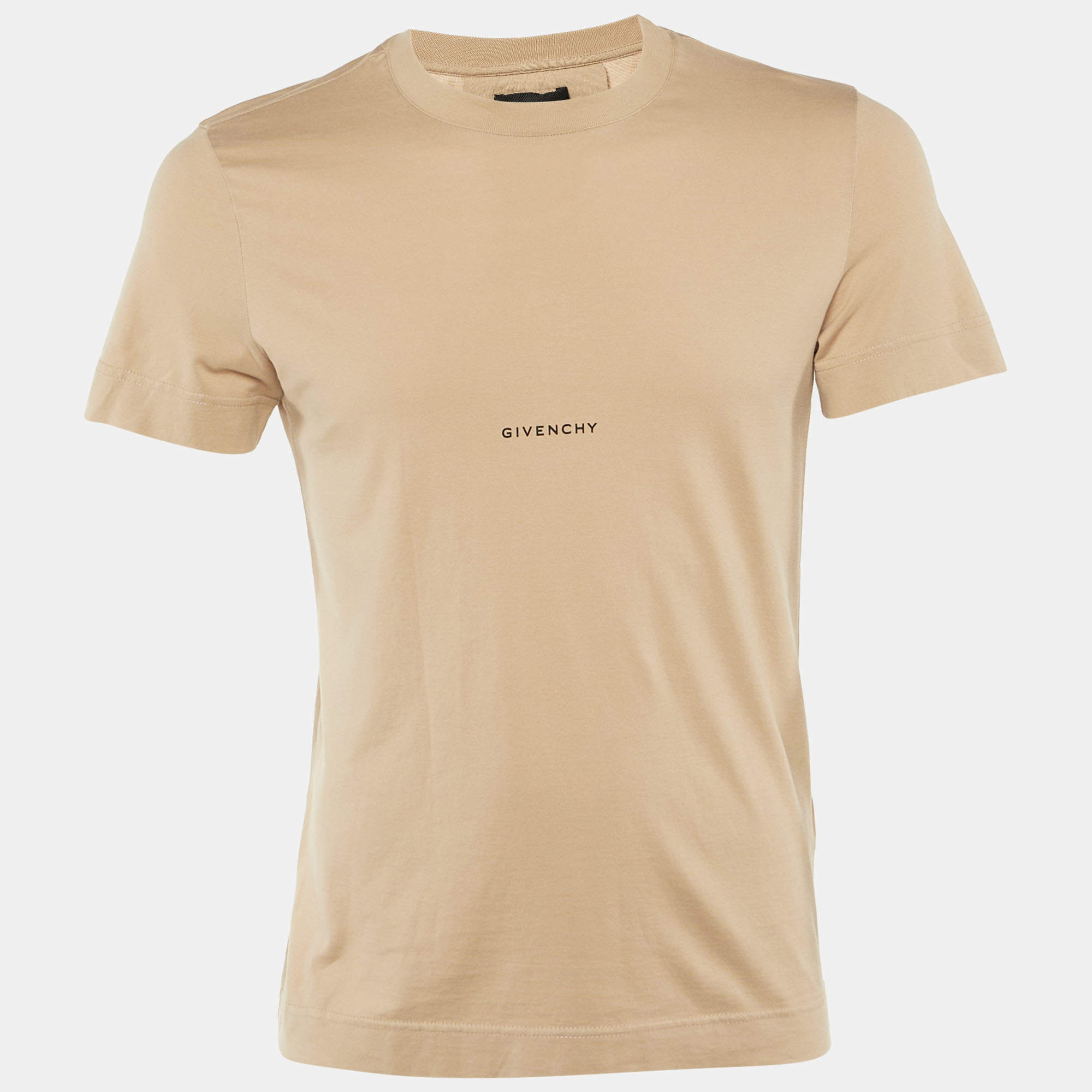 Pre Owned Givenchy Beige Embroidered Jersey Crew Neck T-Shirt XS