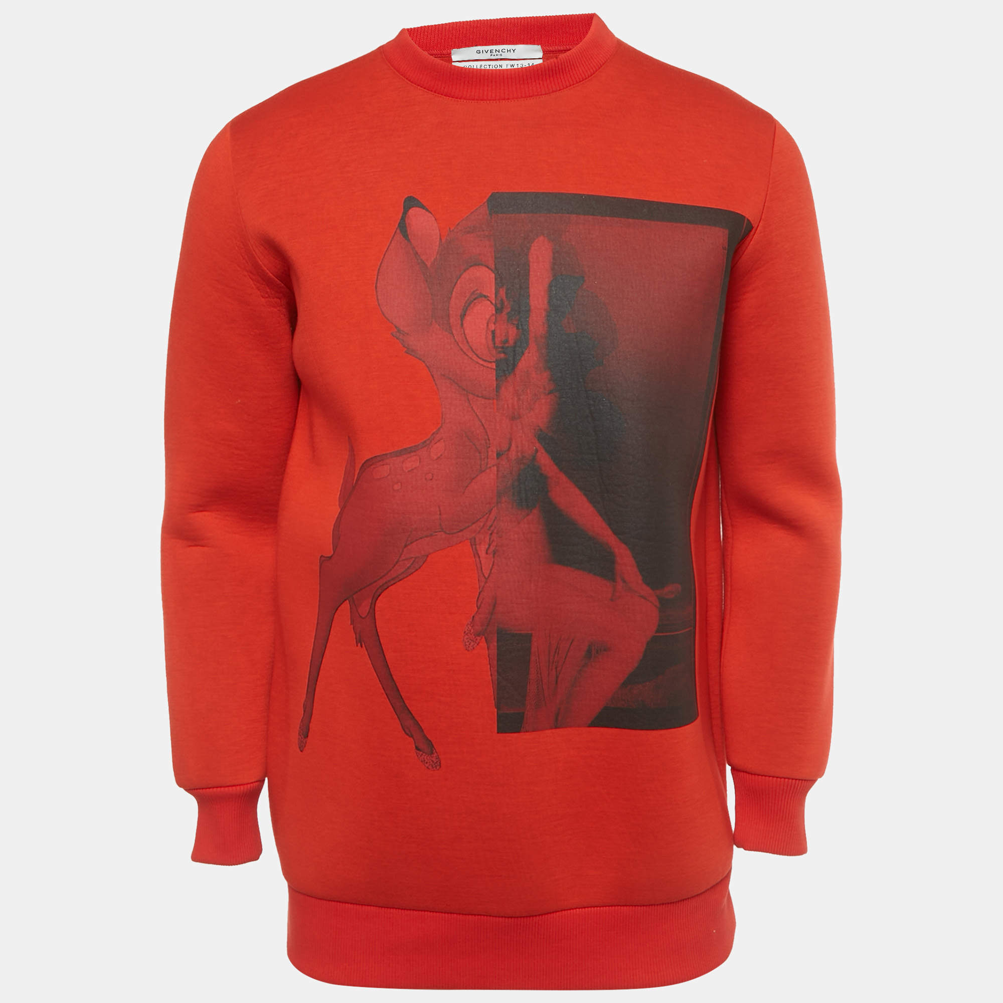 Pre Owned Givenchy Red Bambi Print Neoprene Crewneck Sweatshirt XS
