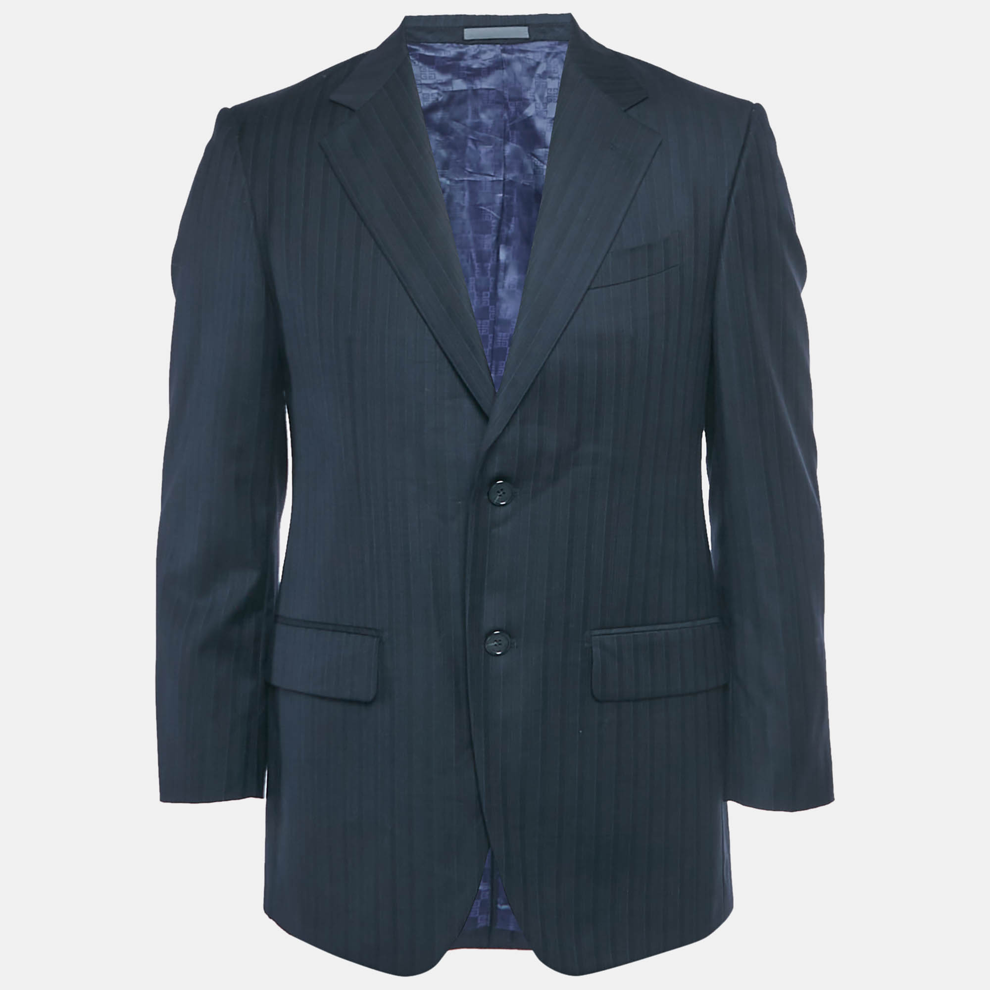 Pre Owned Givenchy Vintage Navy Blue Pinstripe Regular Fit Blazer M