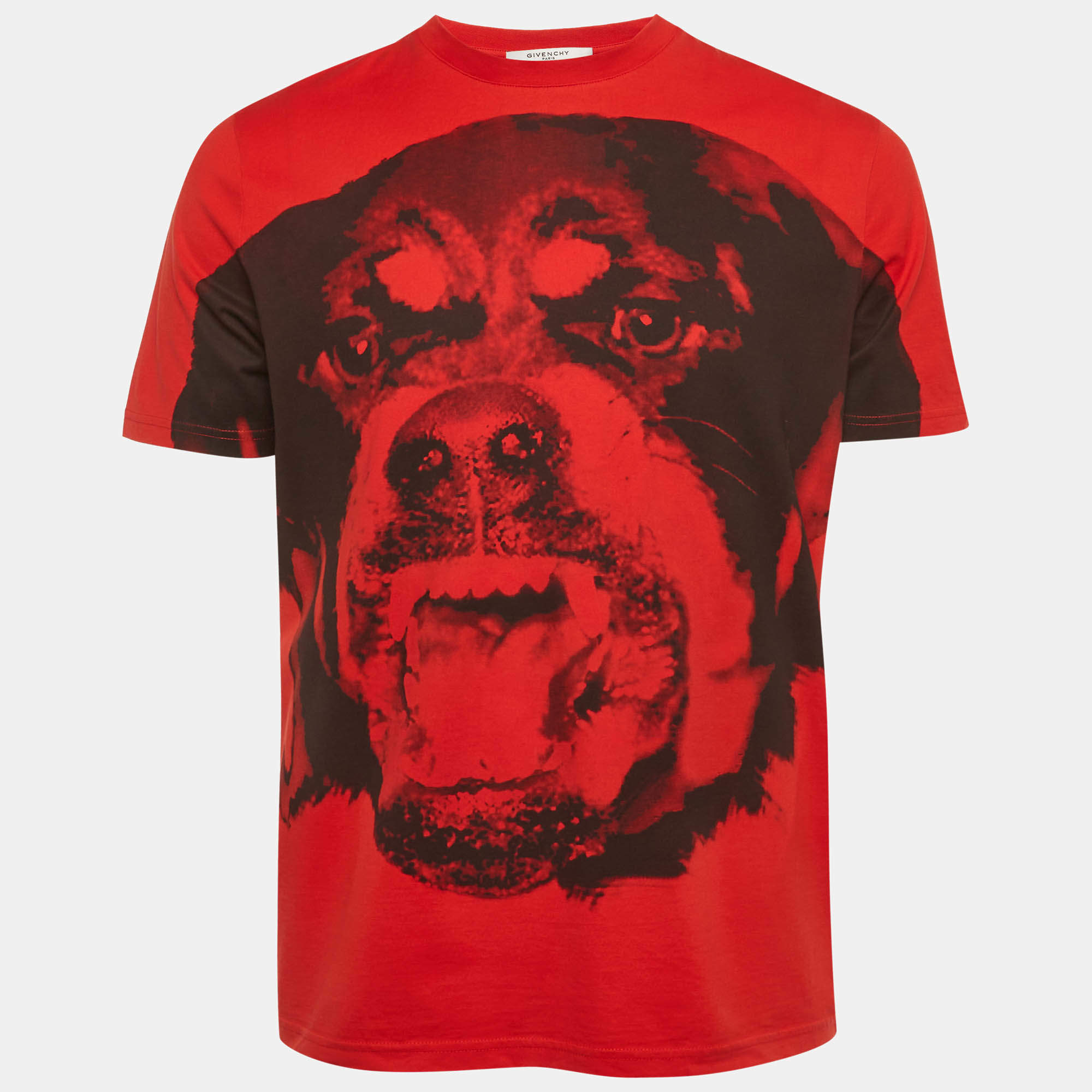 Pre Owned Givenchy Red Rottweiler Print Cotton T-Shirt XS