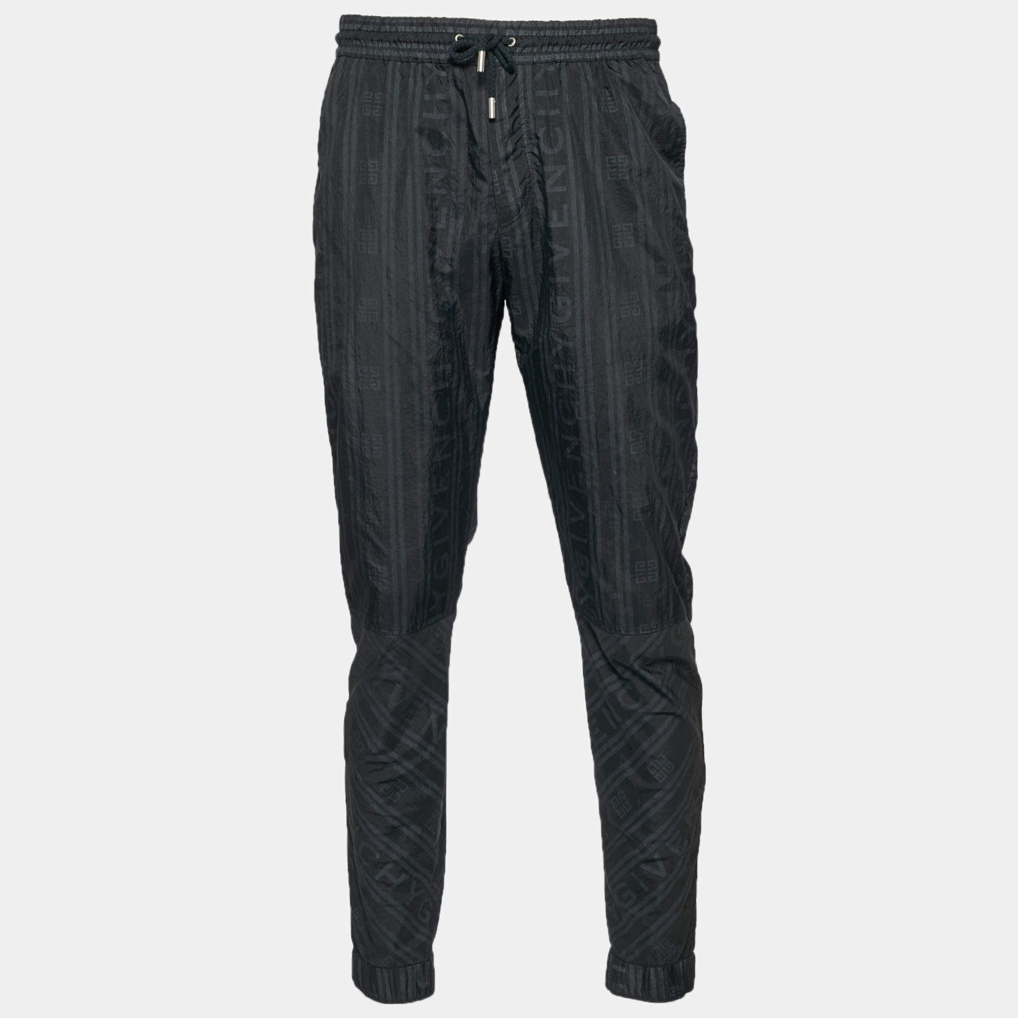مملوكة مسبقًا Givenchy Black Logo Striped Nylon Trousers M