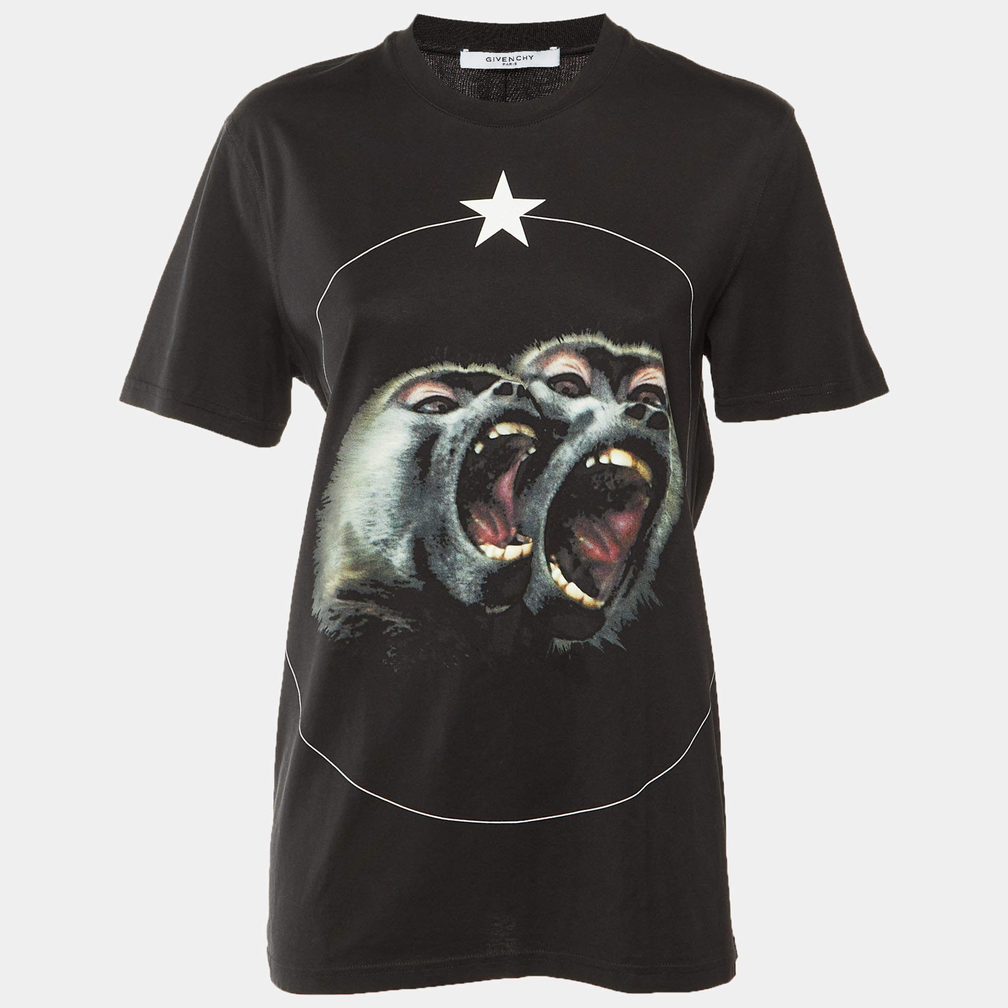 Pre Owned Givenchy Black The Monkey Brothers Print Cotton Crew Neck T-Shirt M