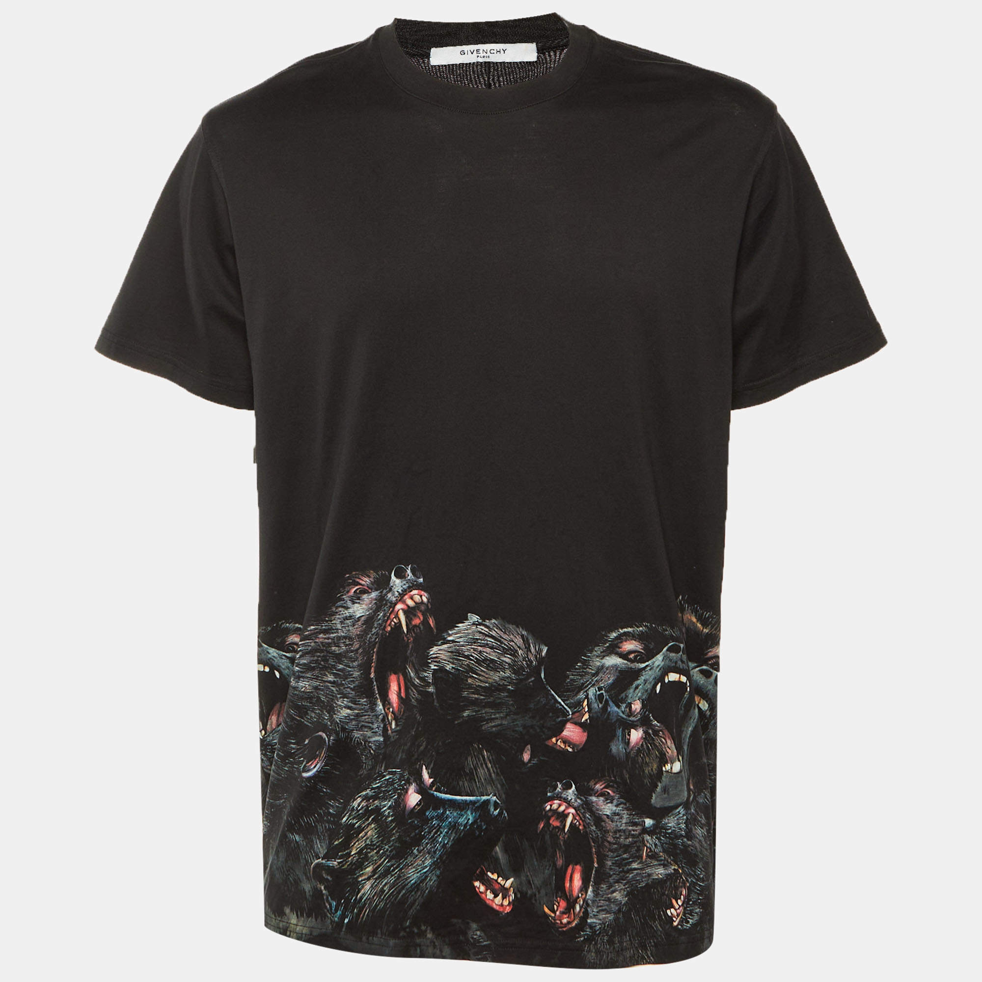 Pre Owned Givenchy Black Monkey printed Cotton Knit T-Shirt L