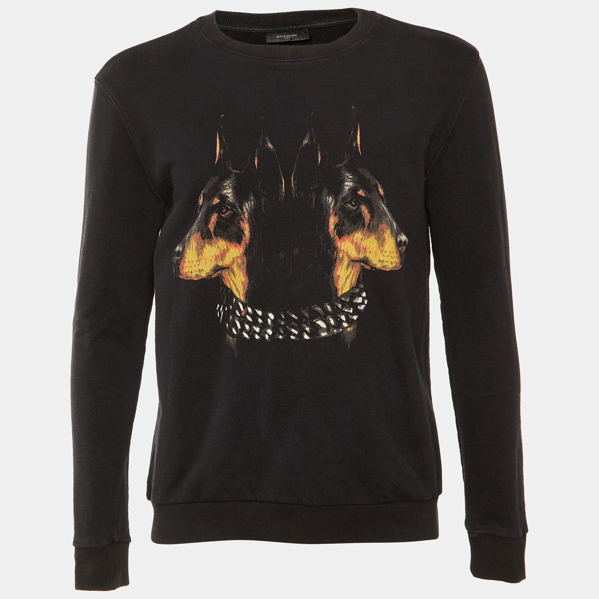مملوكة مسبقًا Givenchy Black Rotweiler Printed Cotton Knit Sweatshirt XS