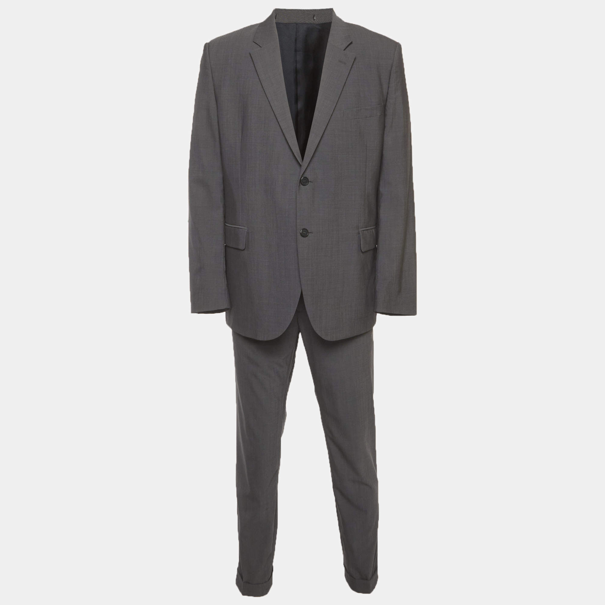 Pre Owned Givenchy Grey Wool Single Breasted Blazer and Pant Suit 4XL